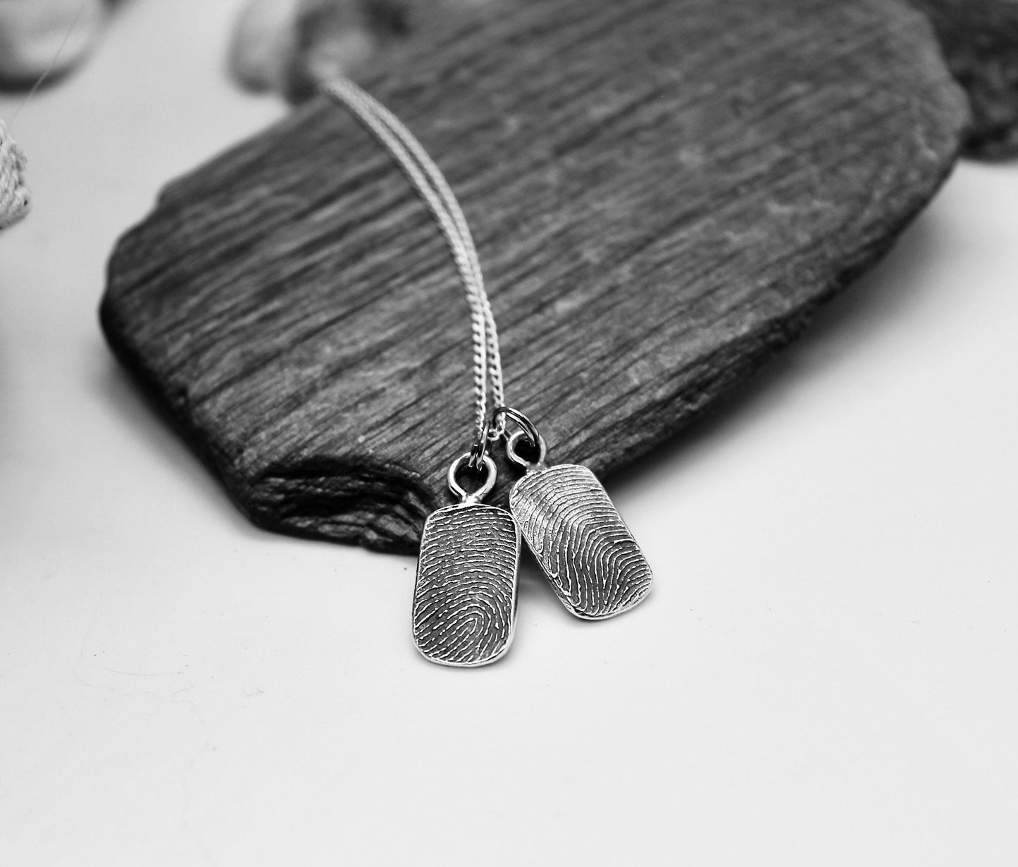 Small Sterling Silver Fingerprint Charm in Dog Tag Shape