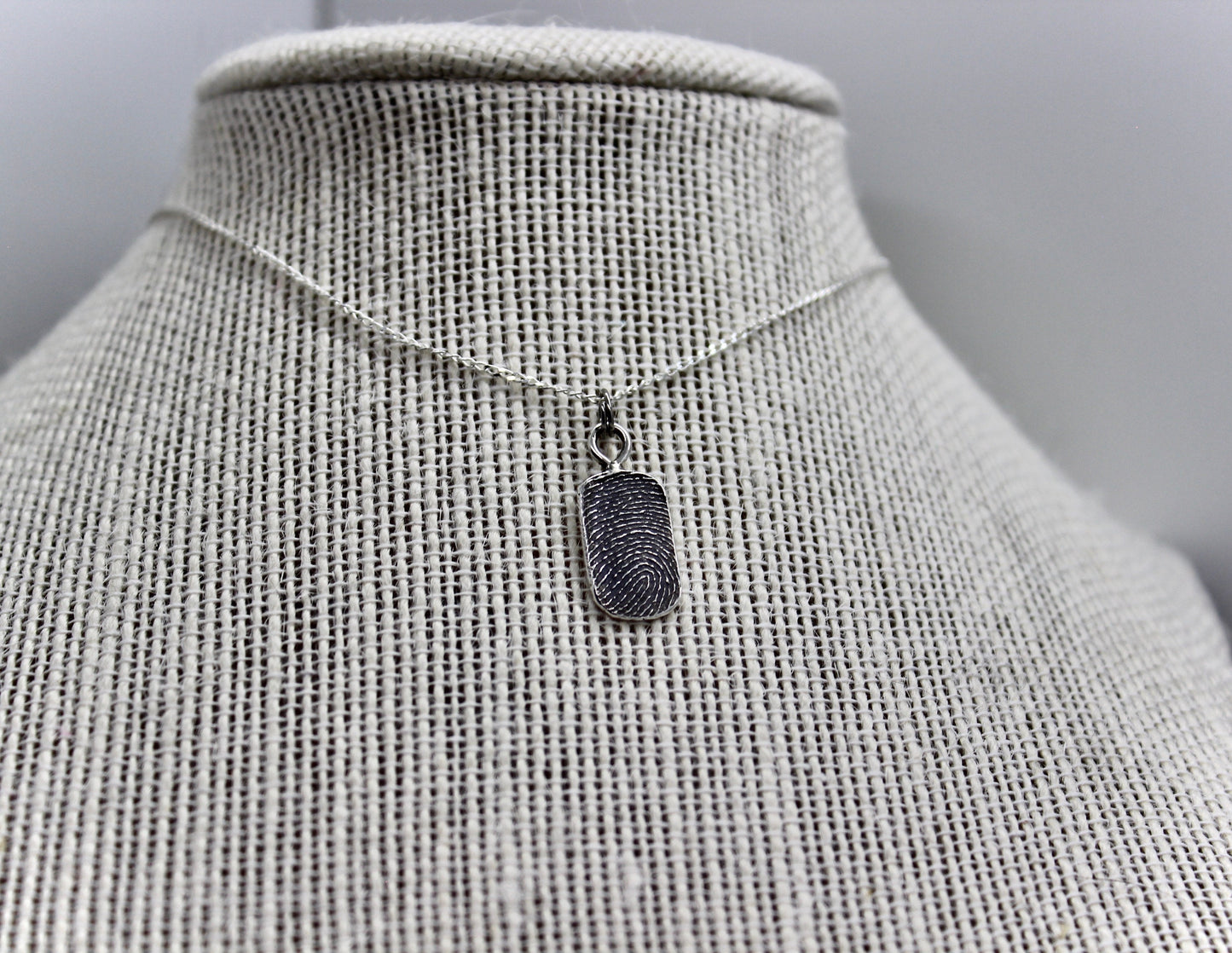 Small Sterling Silver Fingerprint Charm in Dog Tag Shape