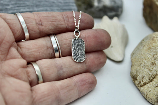 Small Sterling Silver Fingerprint Charm in Dog Tag Shape