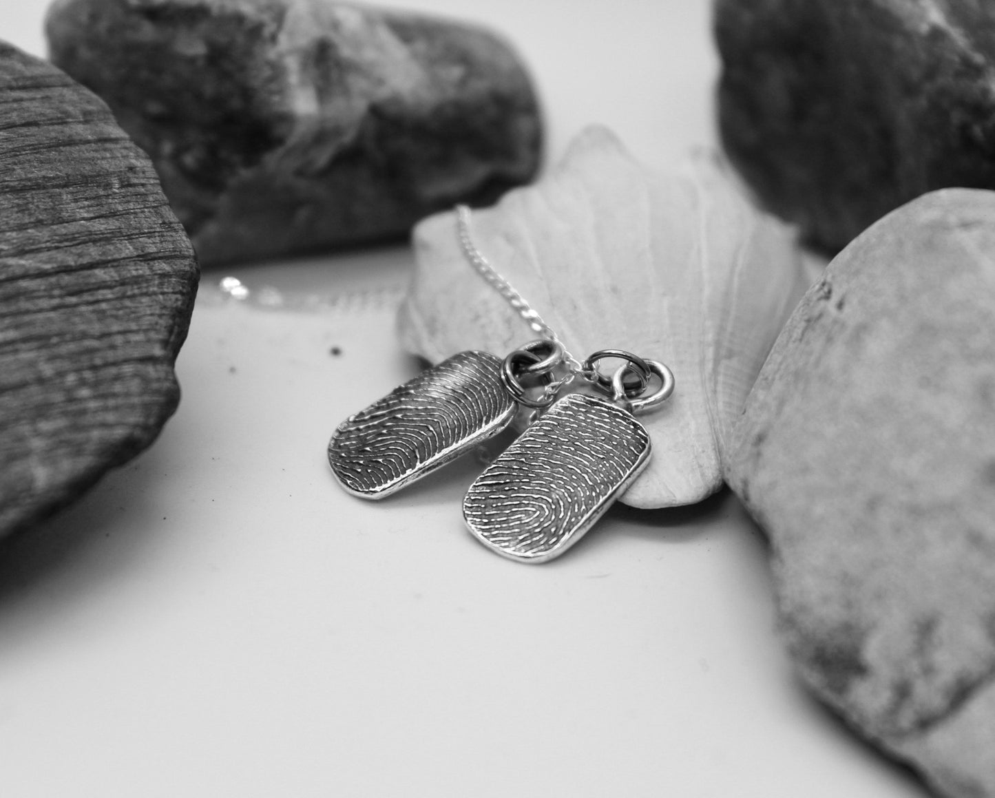 Small Sterling Silver Fingerprint Charm in Dog Tag Shape