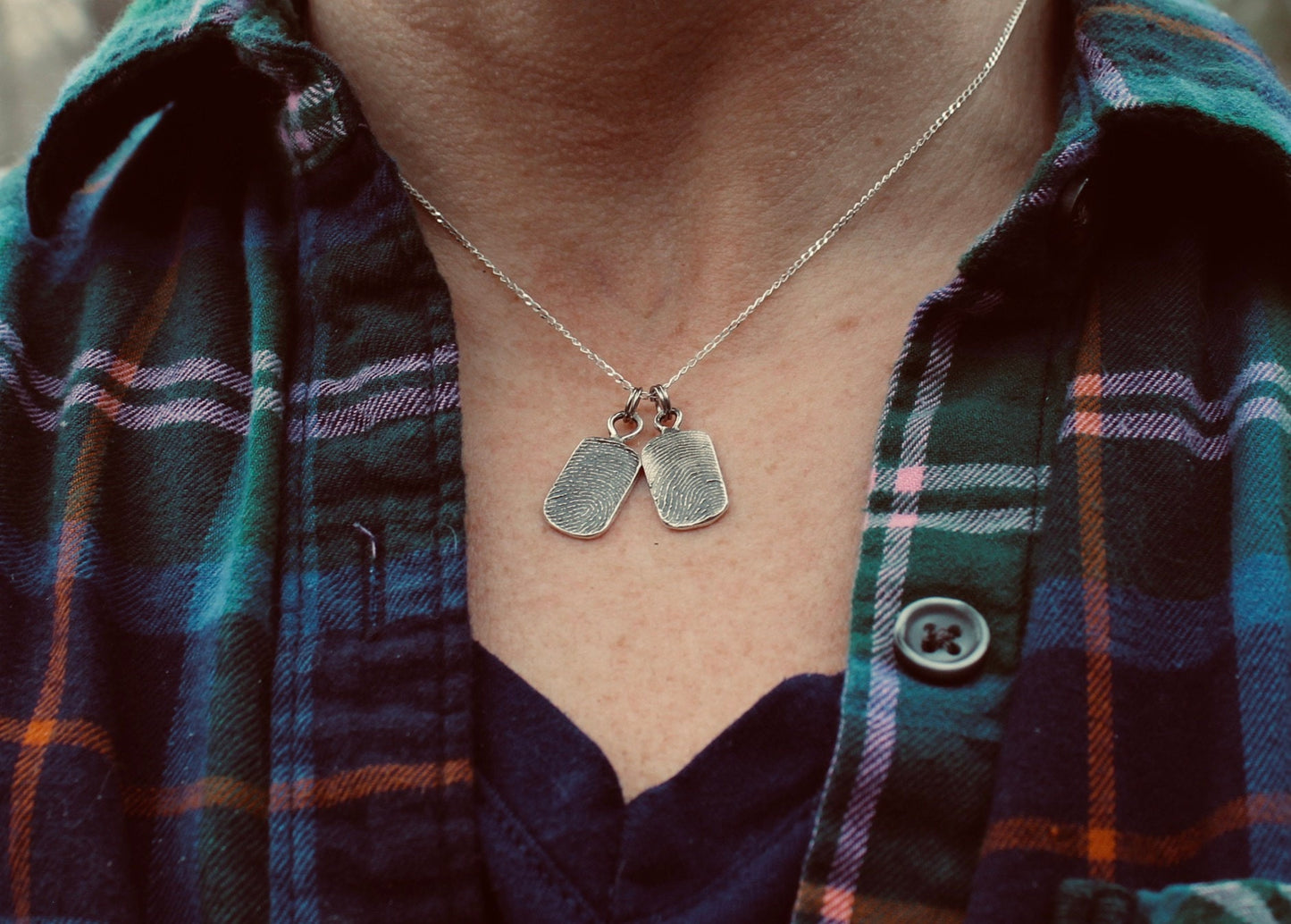 Small Sterling Silver Fingerprint Charm in Dog Tag Shape
