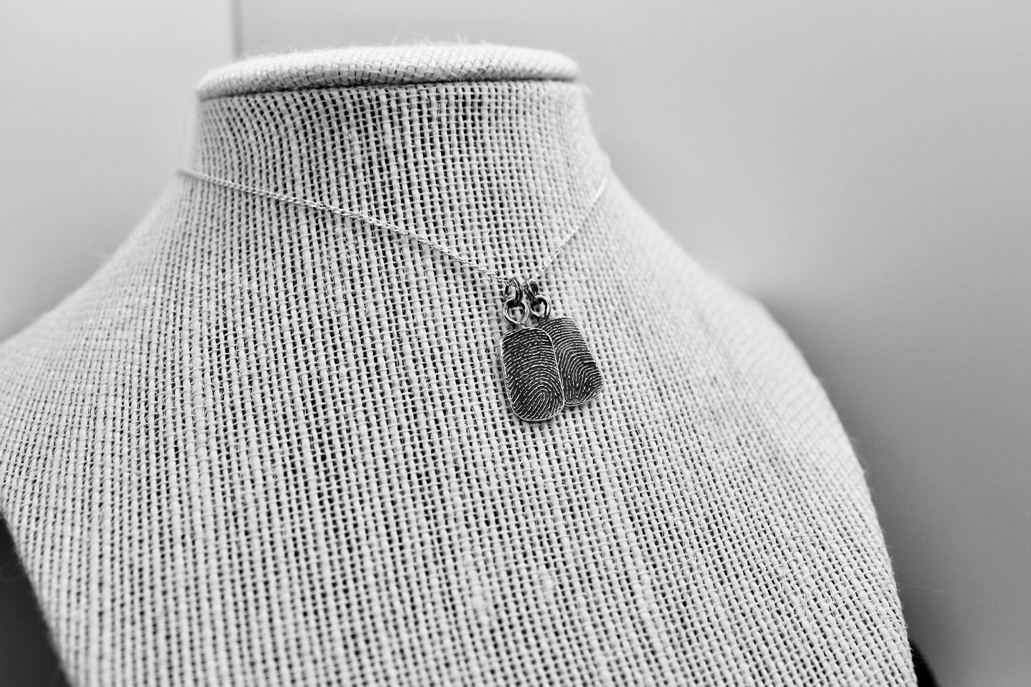 Small Sterling Silver Fingerprint Charm in Dog Tag Shape