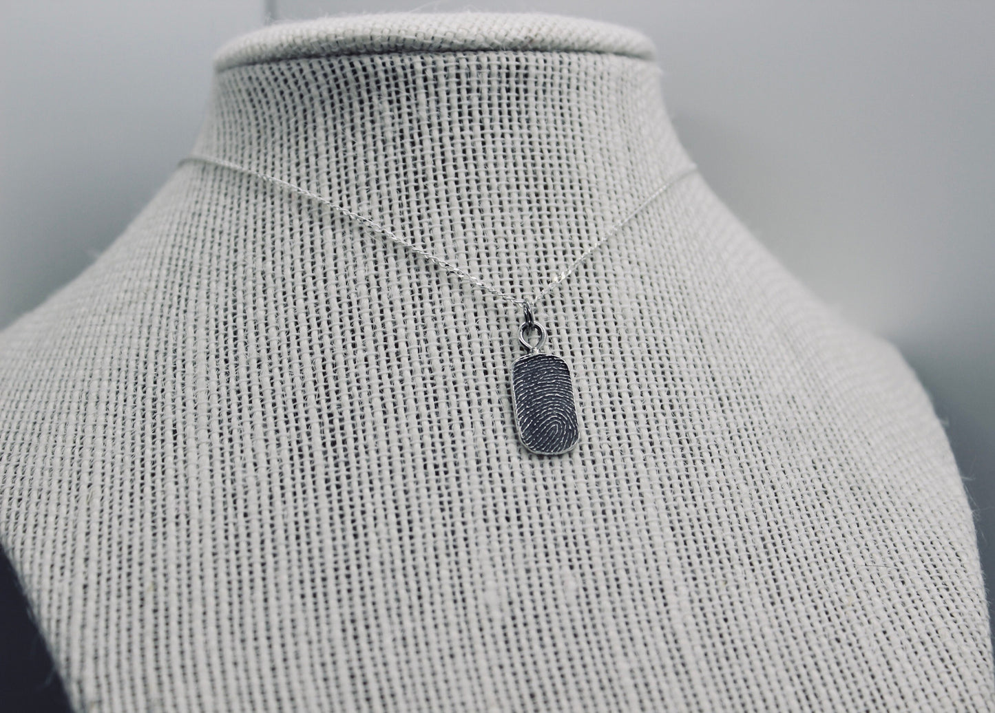 Small Sterling Silver Fingerprint Charm in Dog Tag Shape