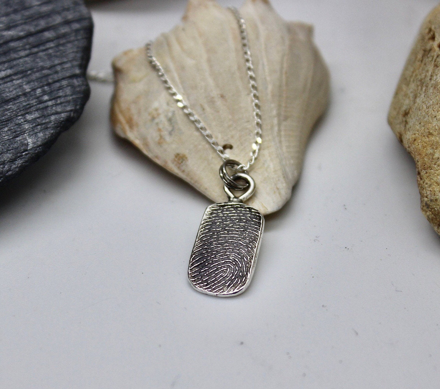 Small Sterling Silver Fingerprint Charm in Dog Tag Shape