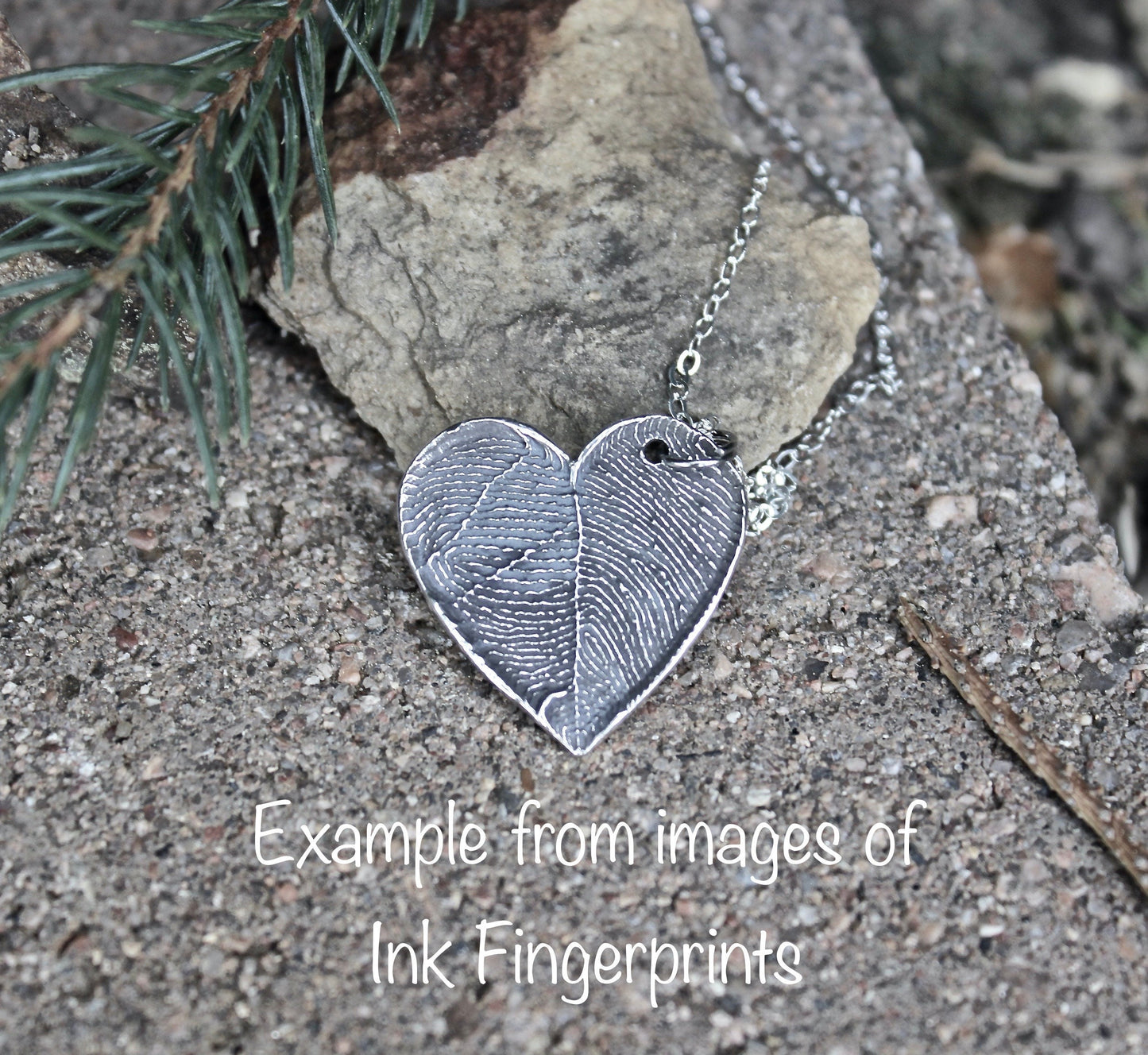Two Fingerprints form a Heart Sterling Silver Necklace