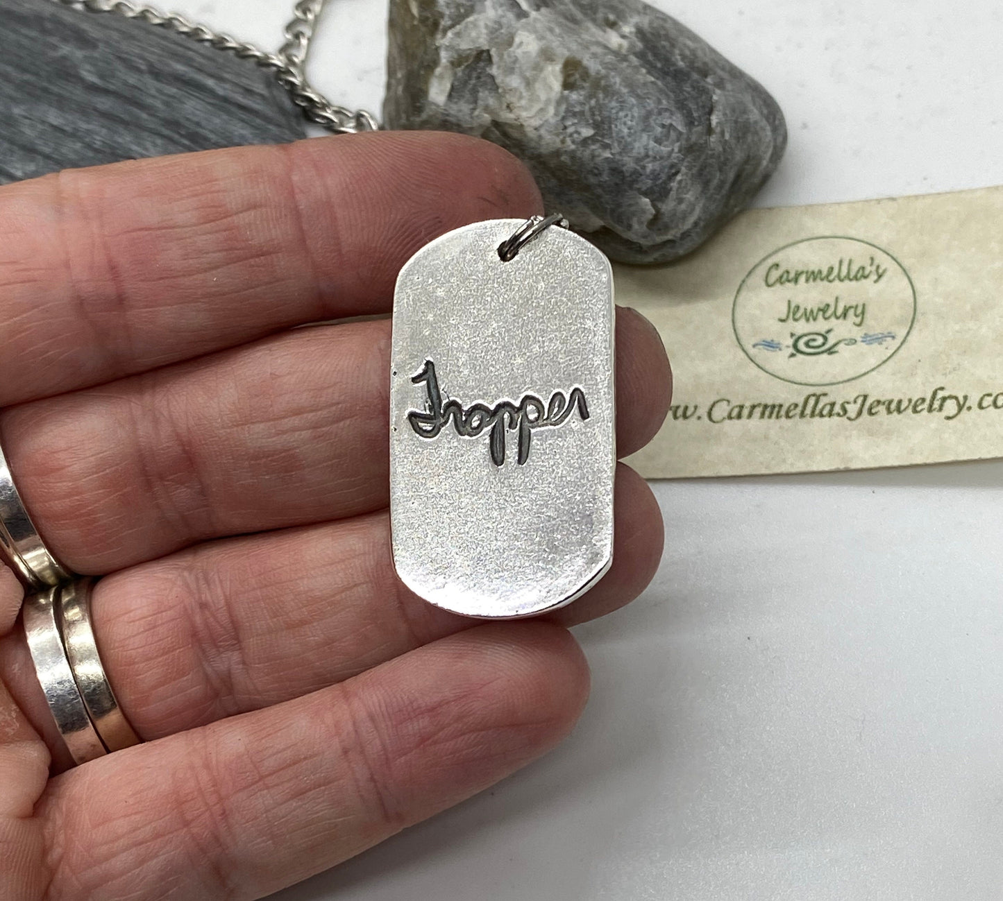 Fingerprint Dog Tag Charm in Solid Sterling Silver