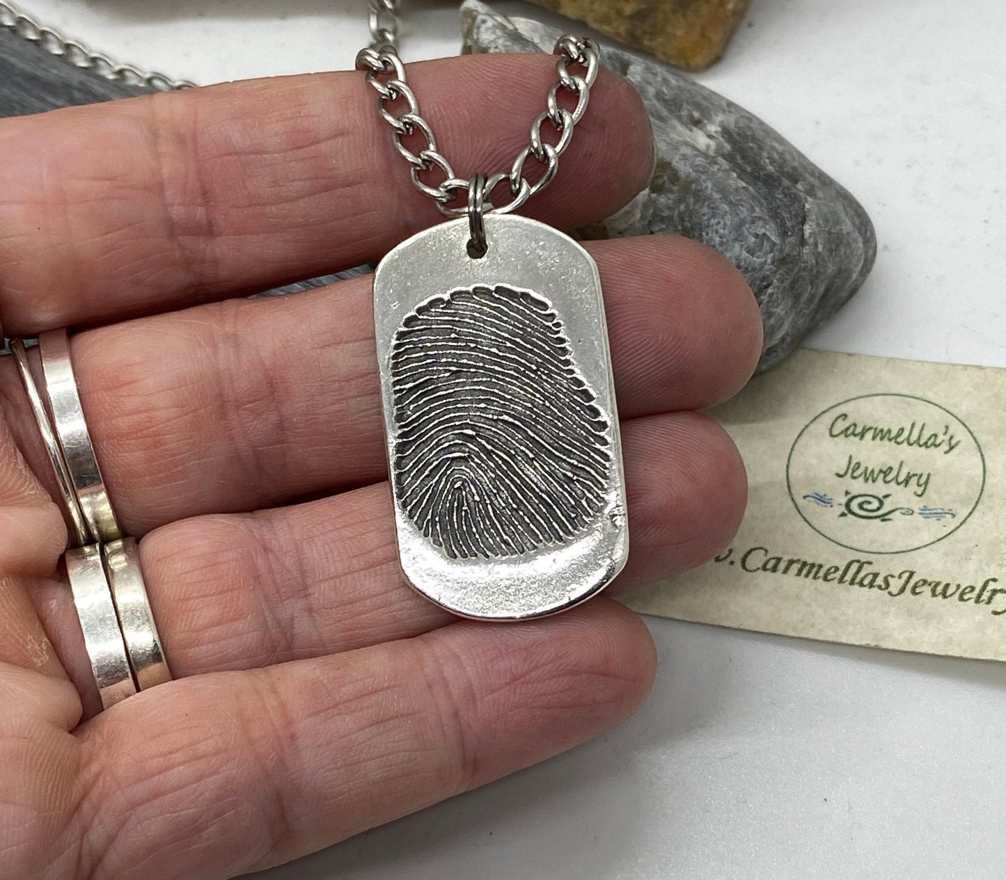 Fingerprint Dog Tag Charm in Solid Sterling Silver