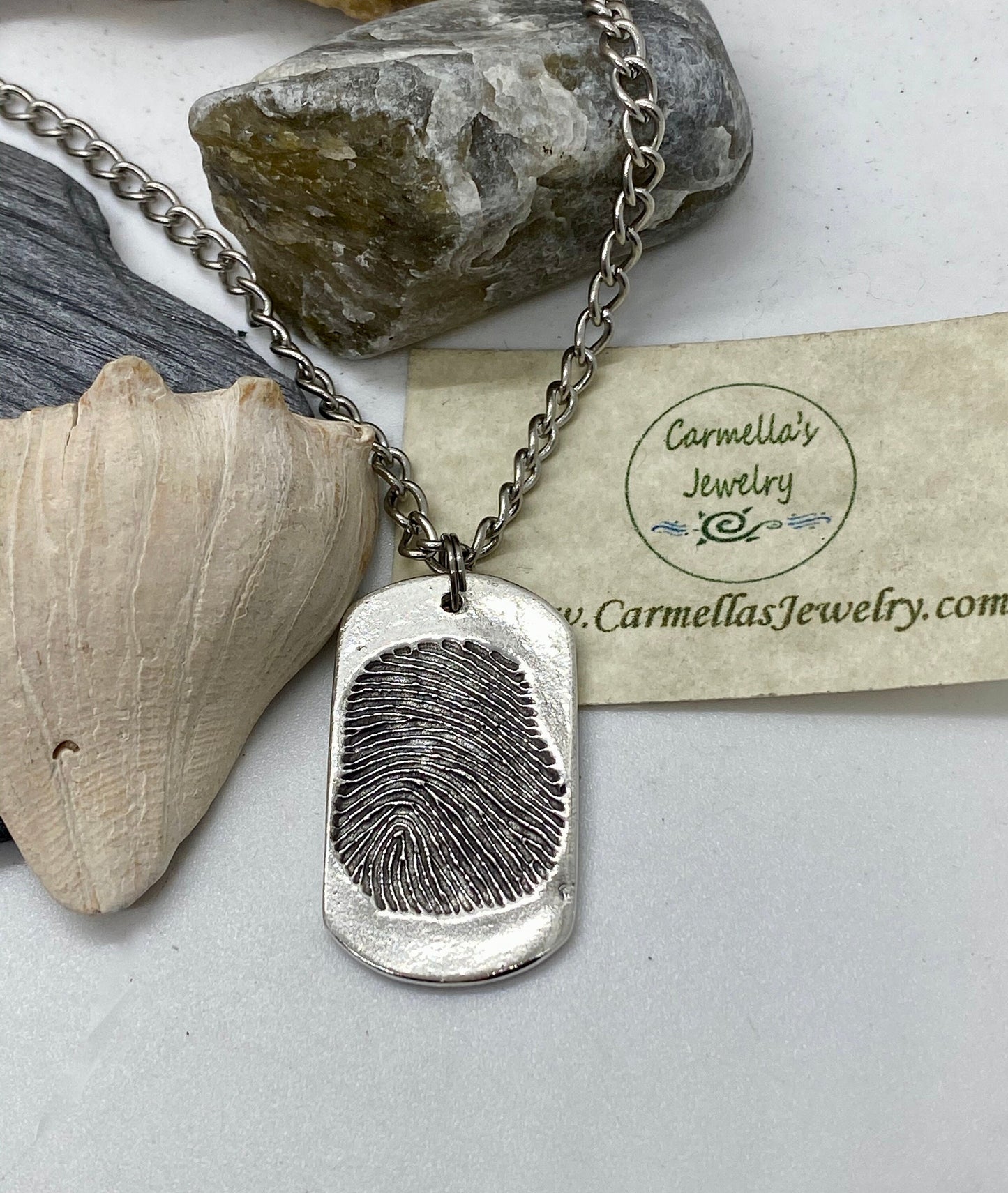 Fingerprint Dog Tag Charm in Solid Sterling Silver