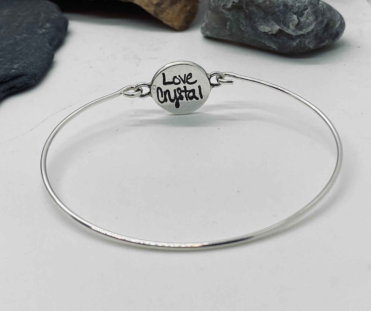 Fingerprint Bangle Bracelet in Solid Sterling Silver