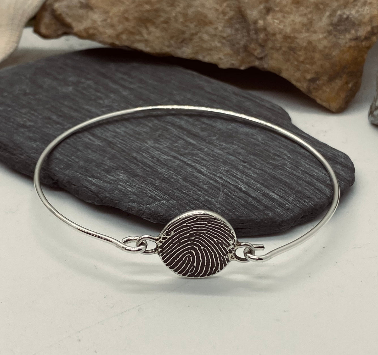 Fingerprint Bangle Bracelet in Solid Sterling Silver
