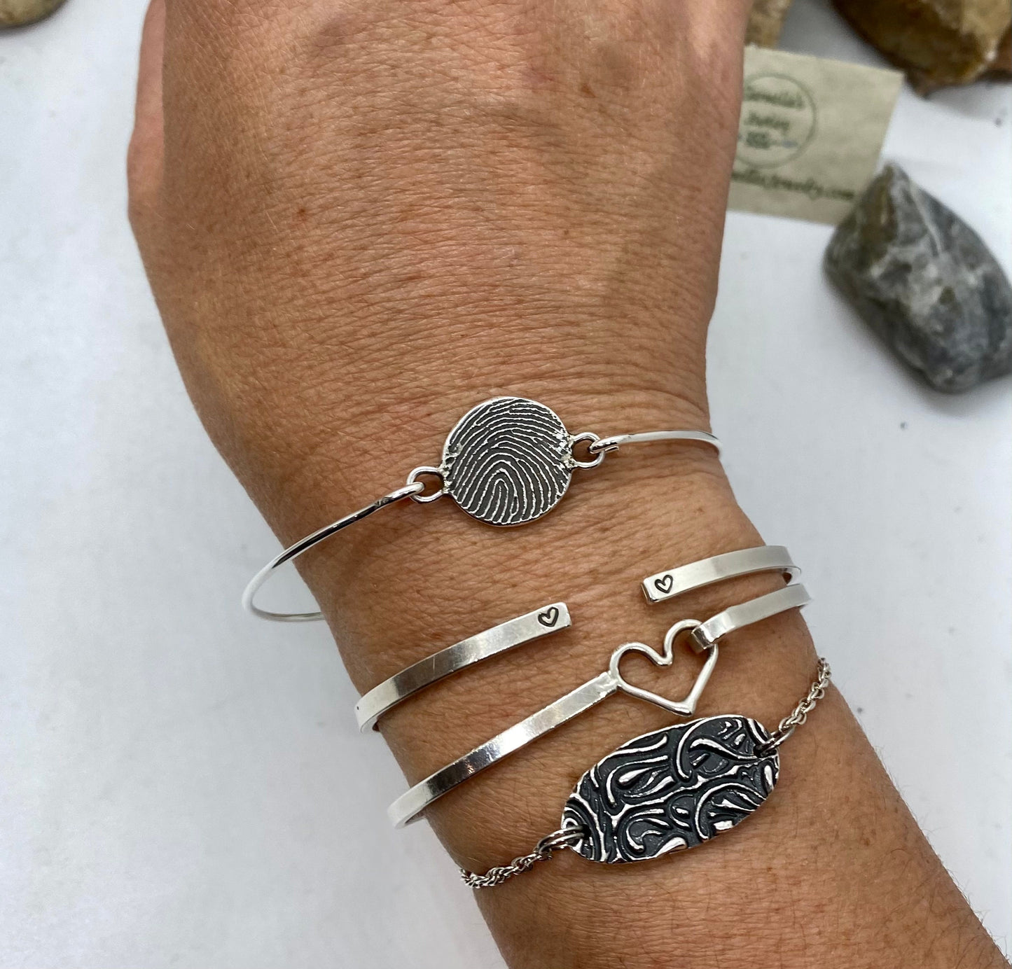 Fingerprint Bangle Bracelet in Solid Sterling Silver