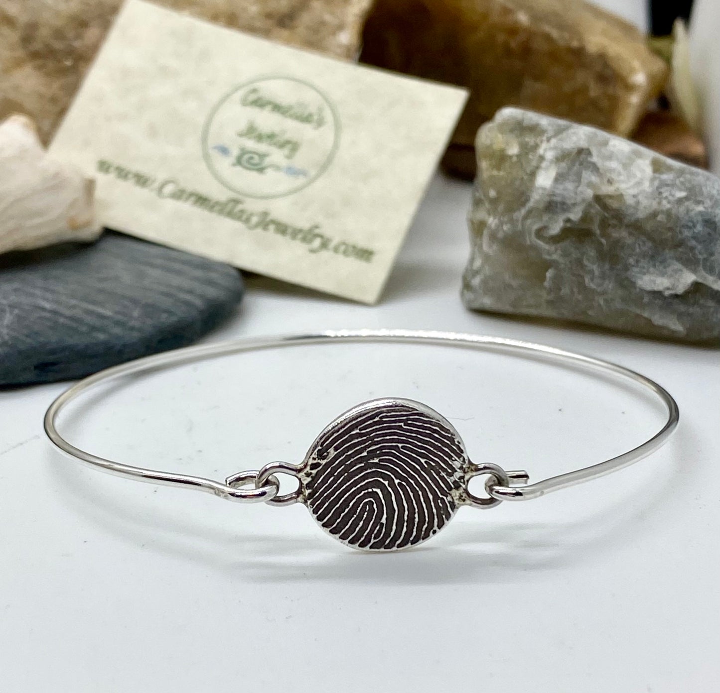 Fingerprint Bangle Bracelet in Solid Sterling Silver