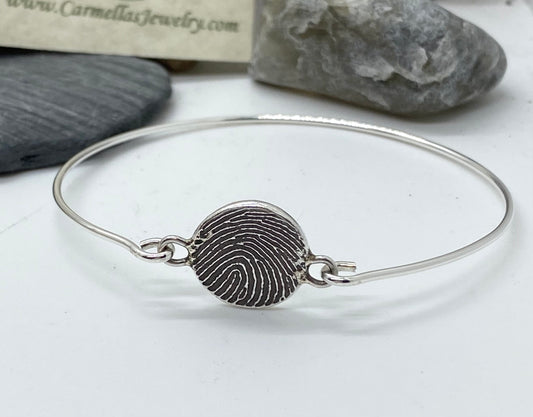 Fingerprint Bangle Bracelet in Solid Sterling Silver