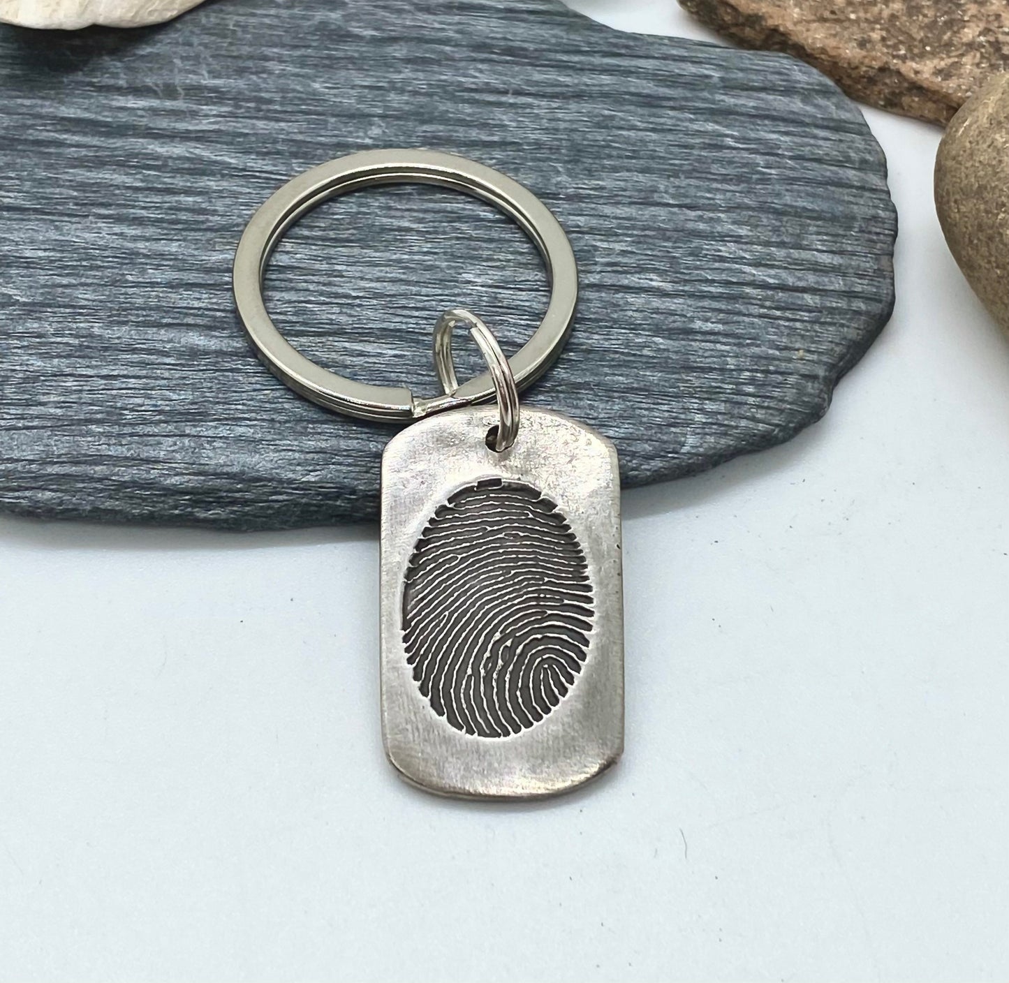 Fingerprint Keychain Dog Tag Shape