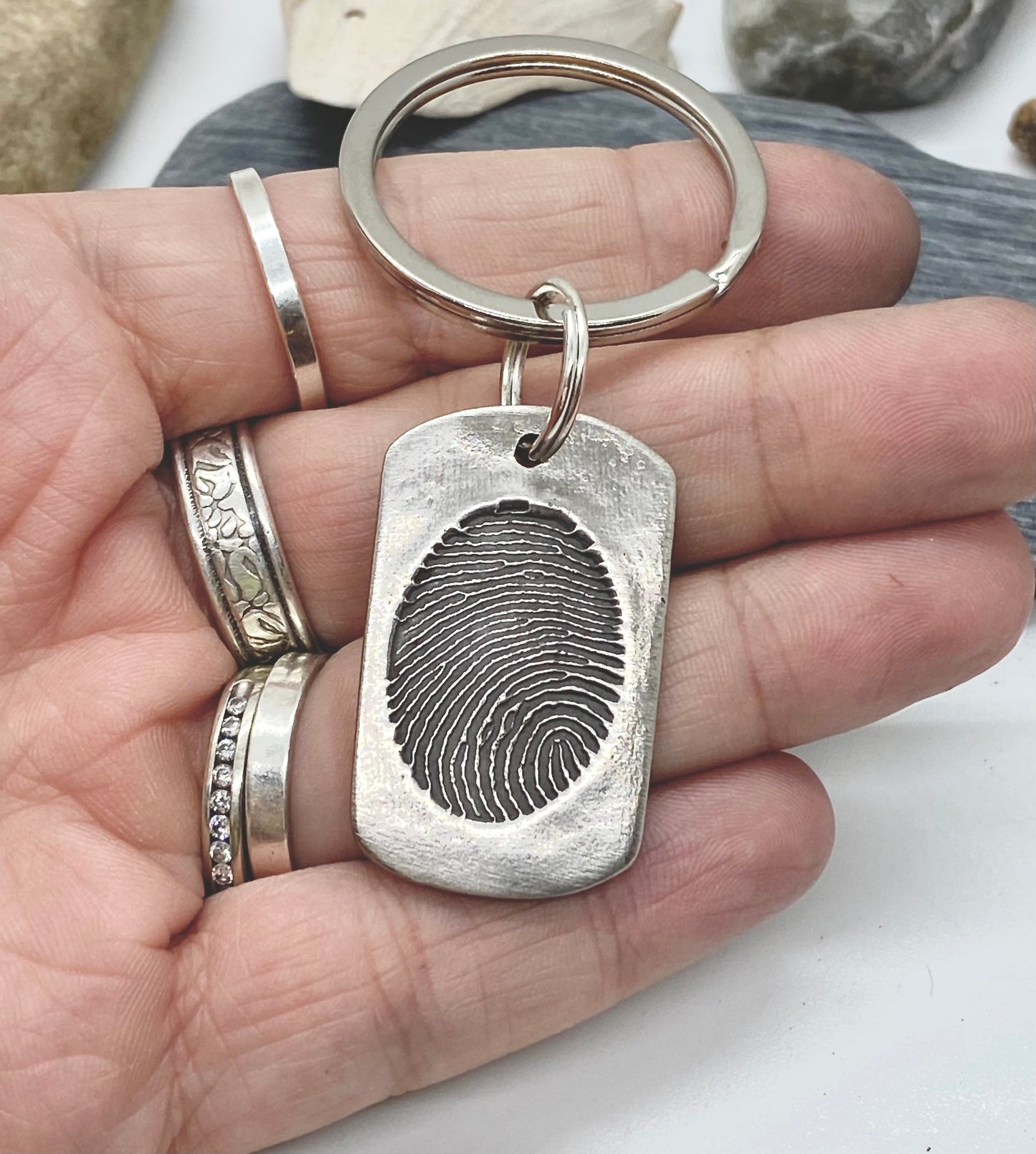 Fingerprint Keychain Dog Tag Shape