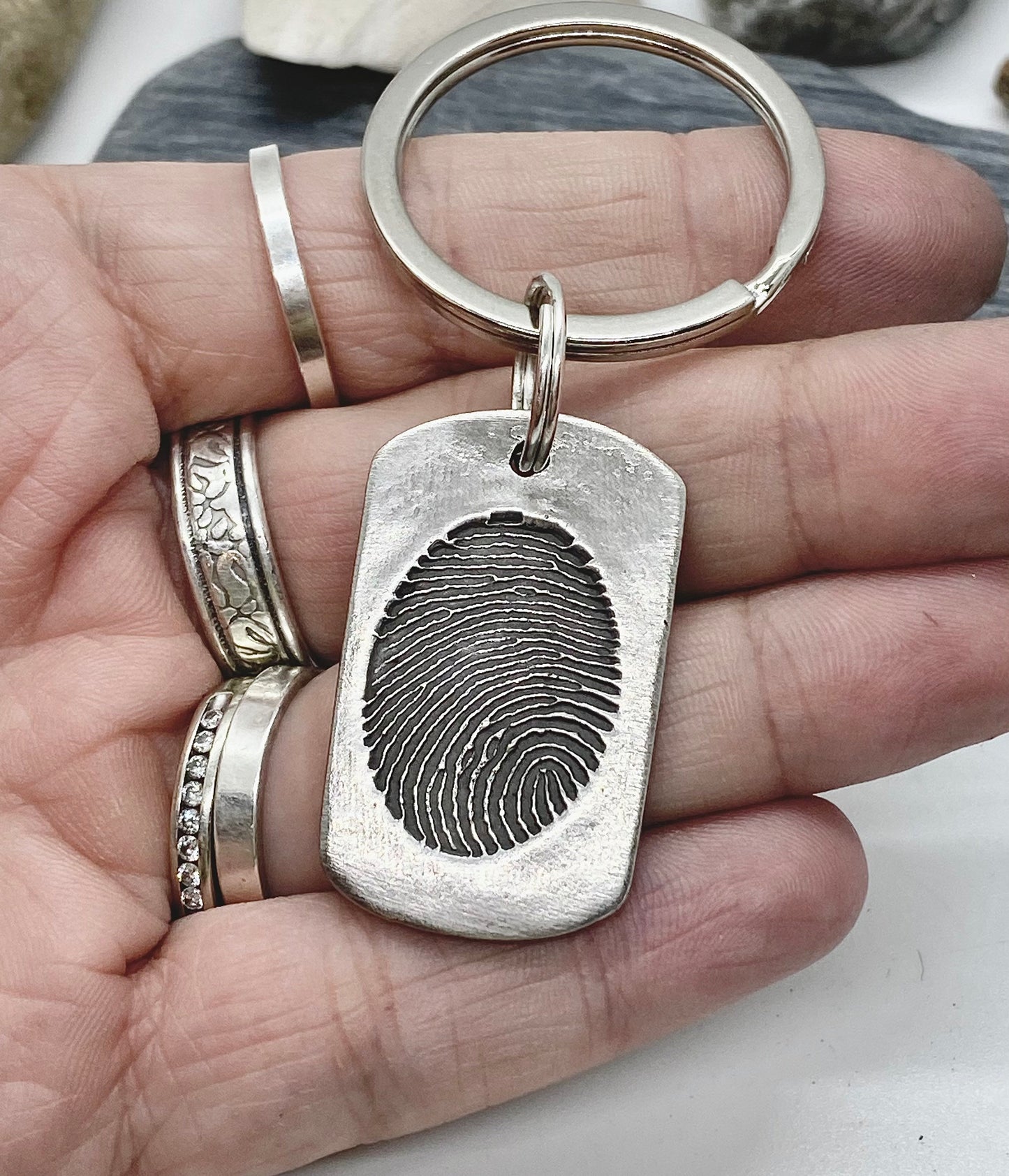 Fingerprint Keychain Dog Tag Shape