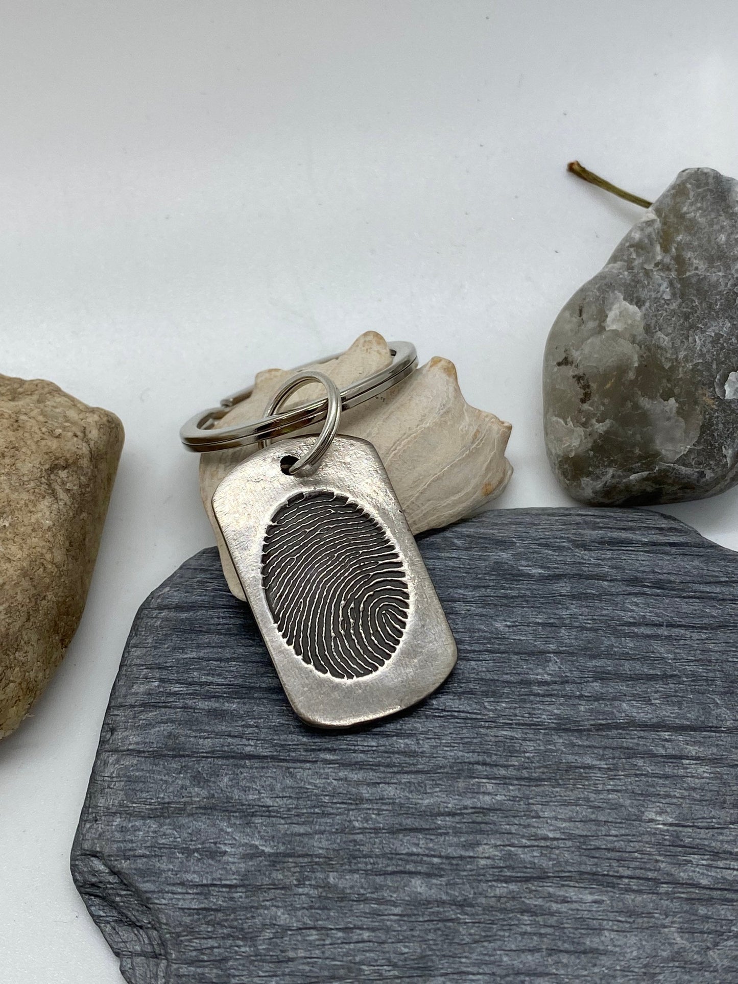 Fingerprint Keychain Dog Tag Shape