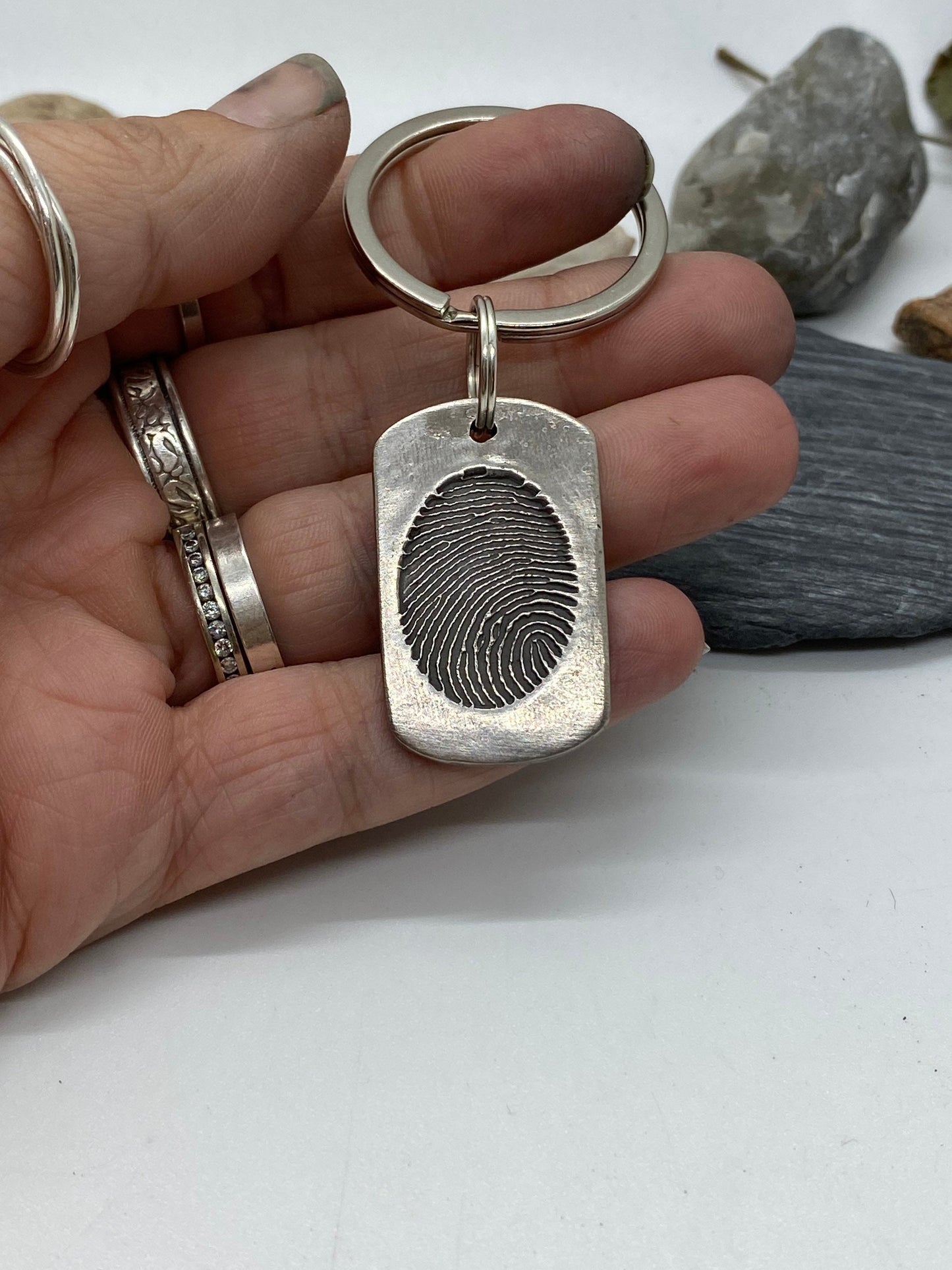 Fingerprint Keychain Dog Tag Shape