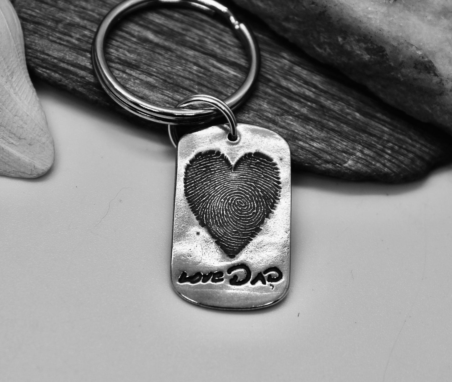 Heart Shaped Fingerprint Keychain with Handwriting