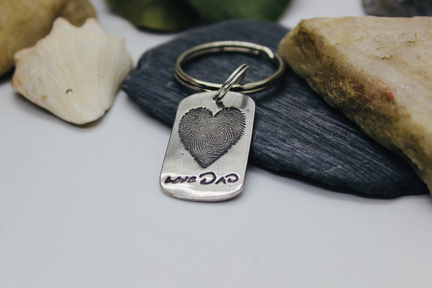 Heart Shaped Fingerprint Keychain with Handwriting