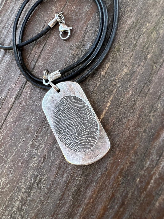 Fingerprint Dog Tag Charm in Solid Sterling Silver