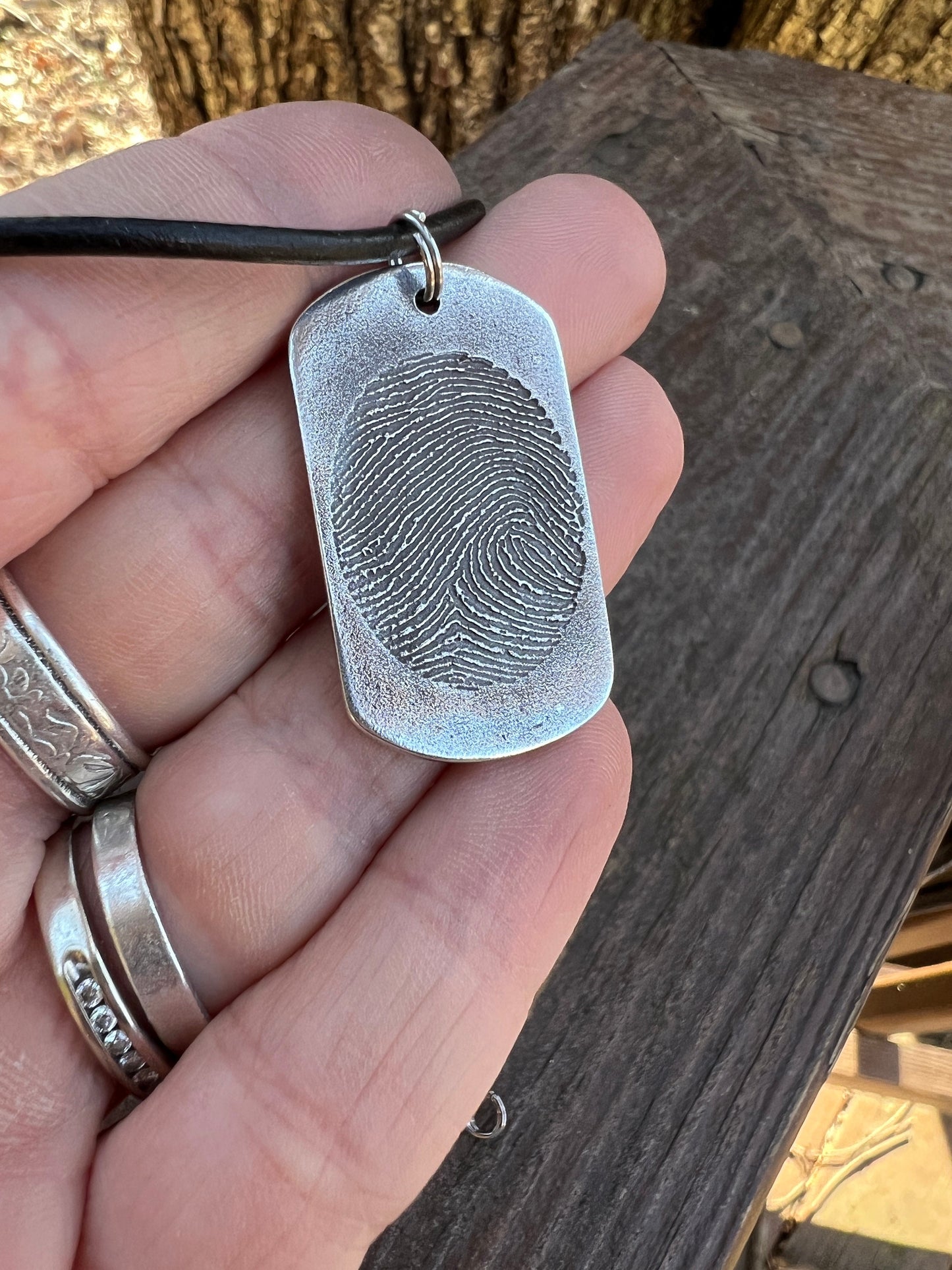 Fingerprint Dog Tag Charm in Solid Sterling Silver
