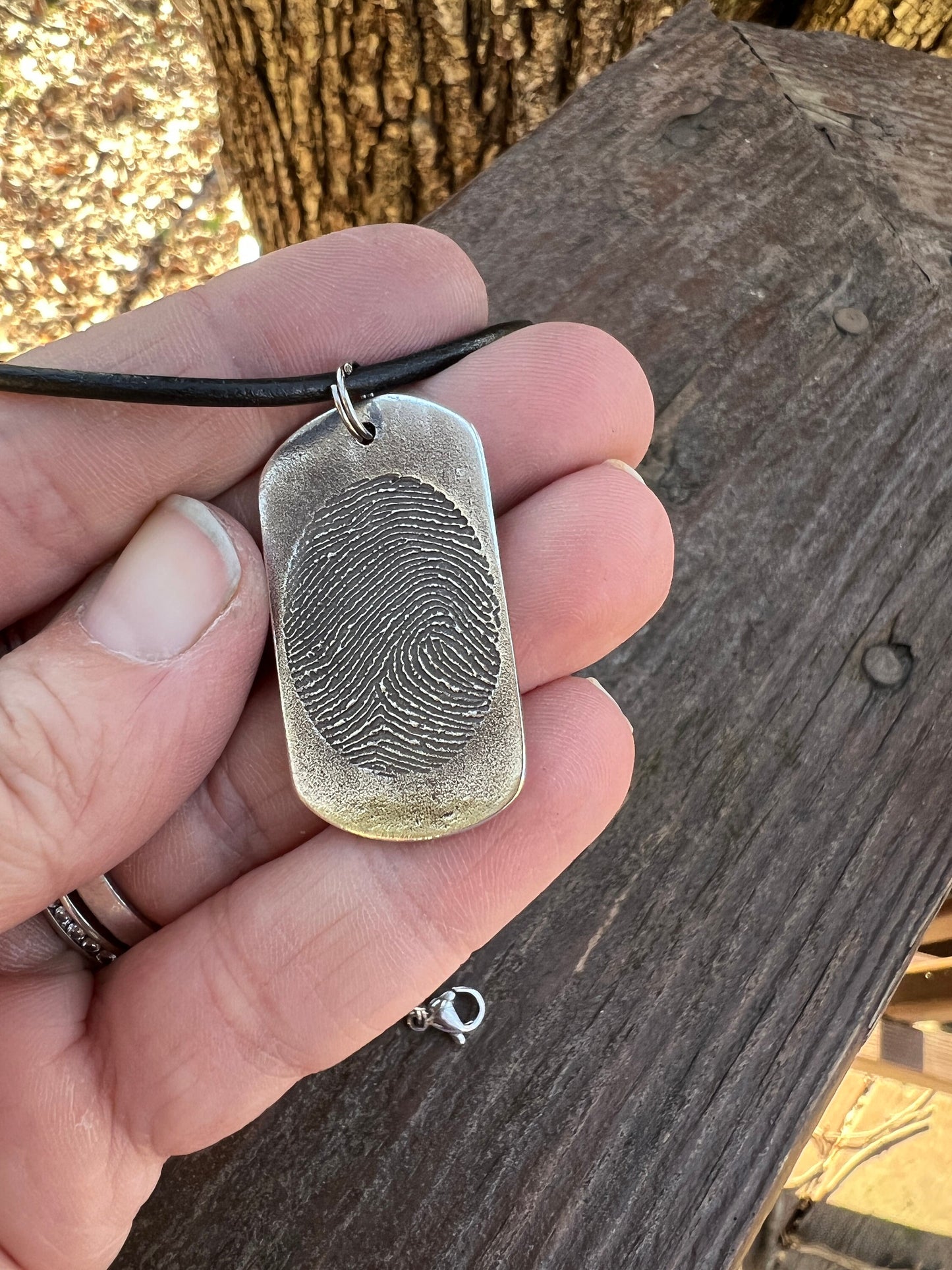 Fingerprint Dog Tag Charm in Solid Sterling Silver