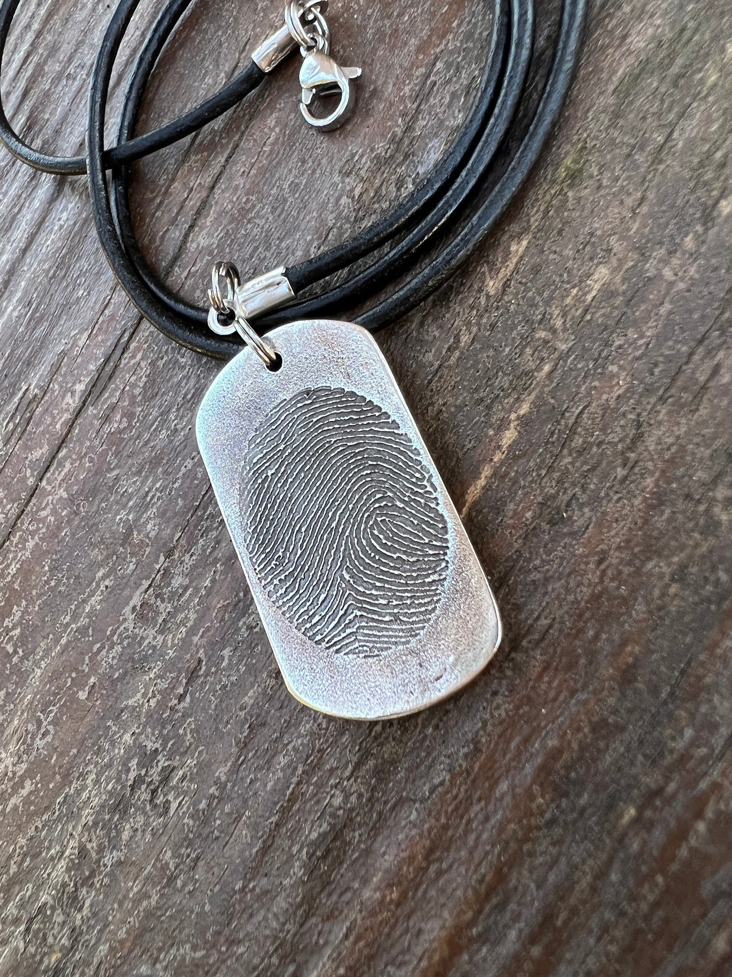 Fingerprint Dog Tag Charm in Solid Sterling Silver