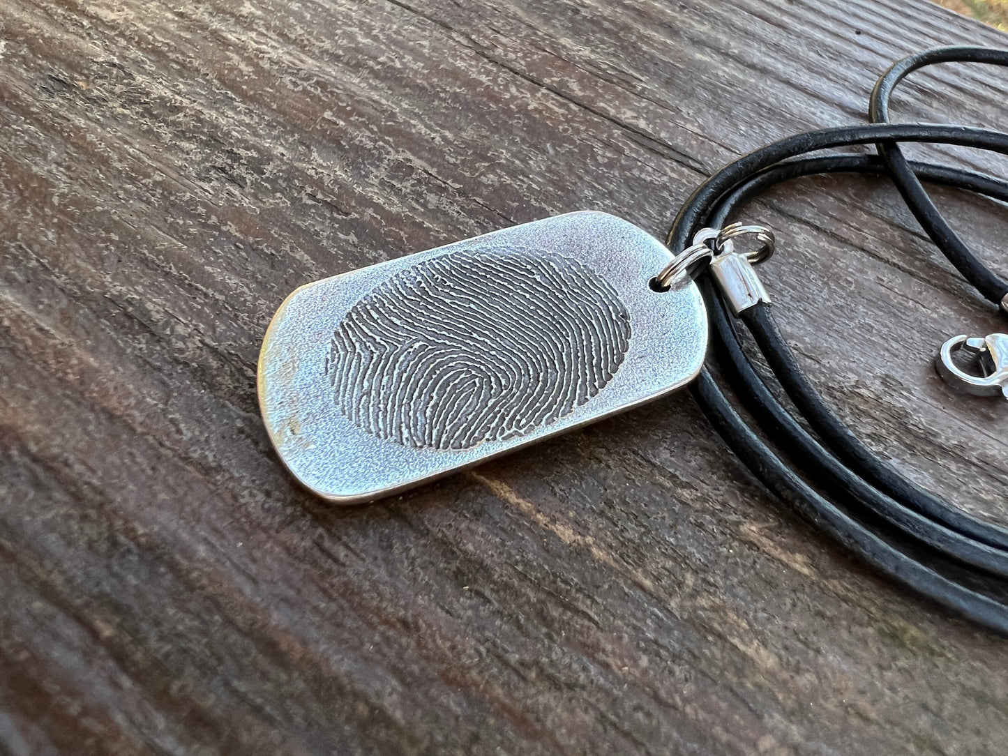 Fingerprint Dog Tag Charm in Solid Sterling Silver