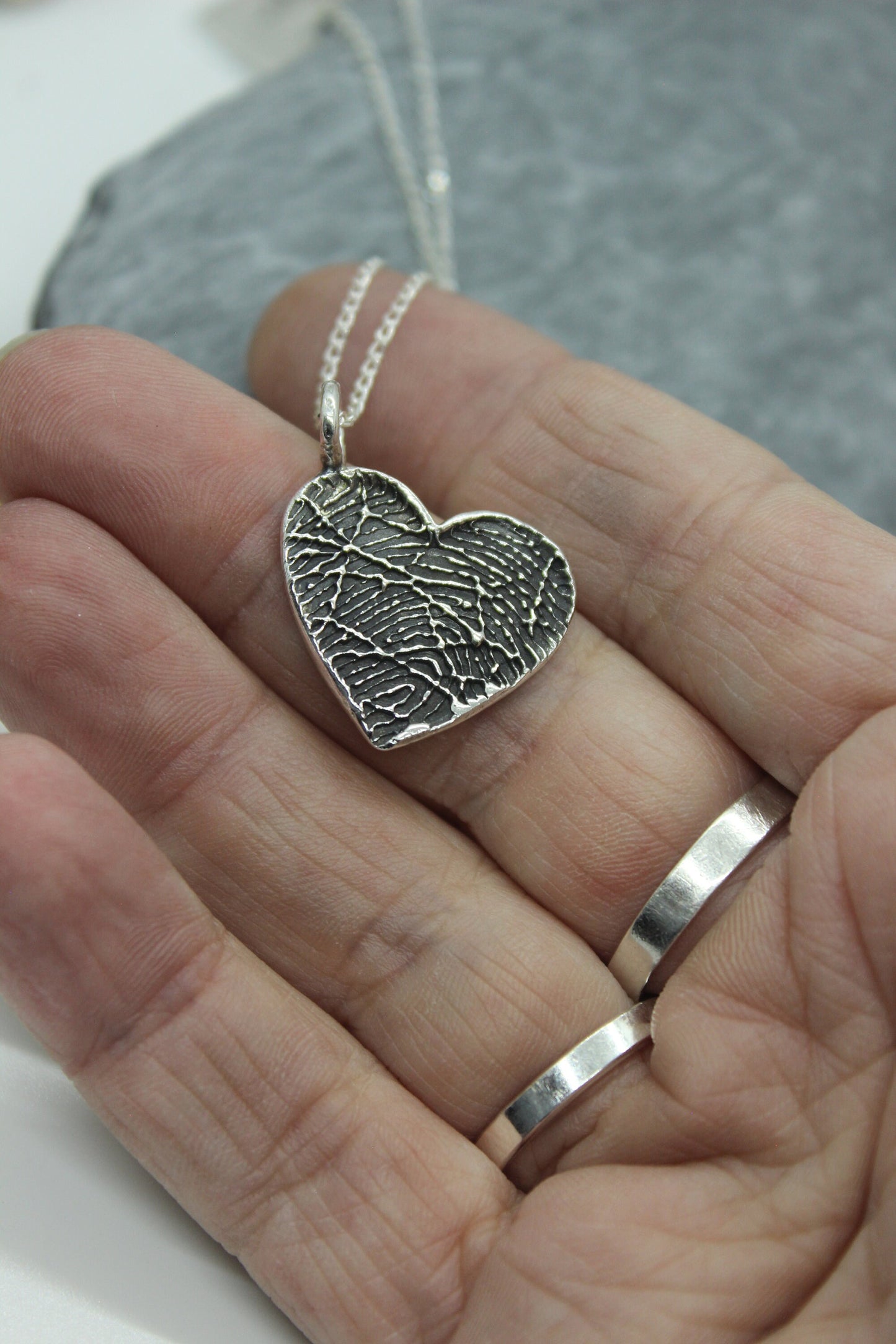 Fingerprint Heart Charm with Bail