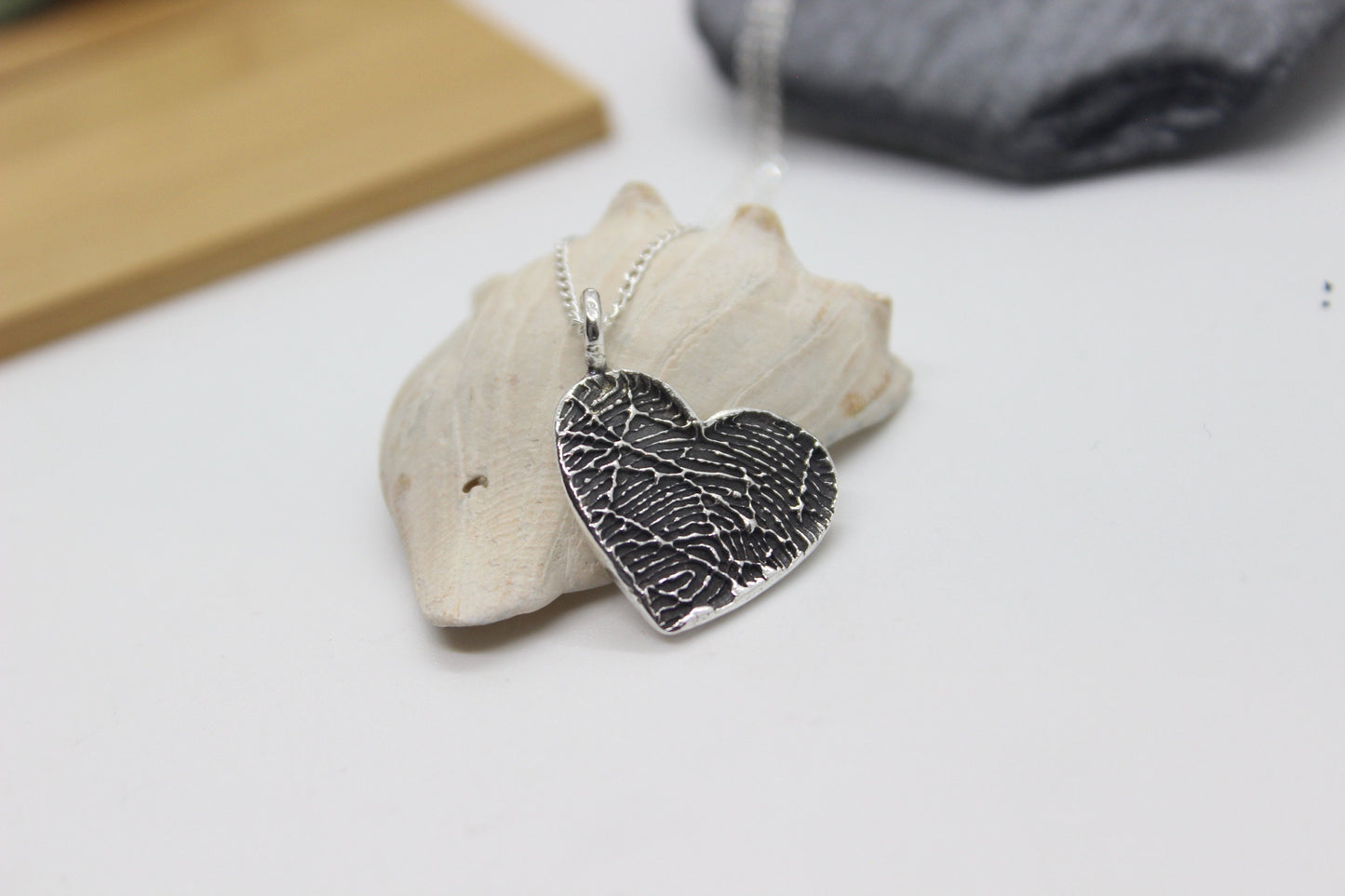 Fingerprint Heart Charm with Bail