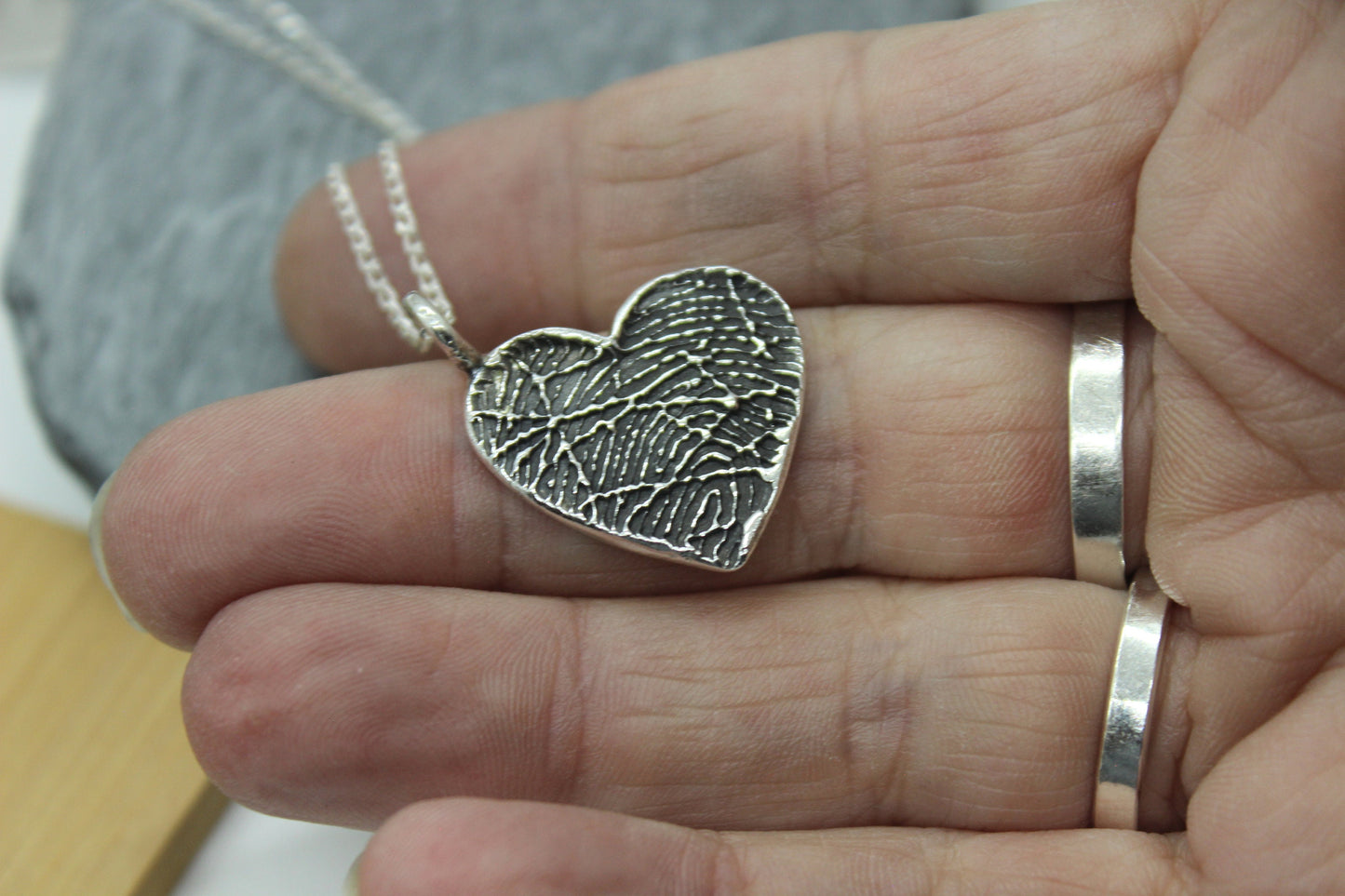 Fingerprint Heart Charm with Bail