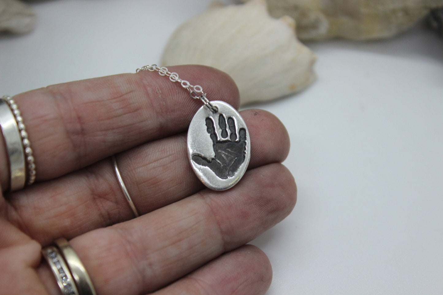 Single Hand Print Charm in Solid Sterling Silver