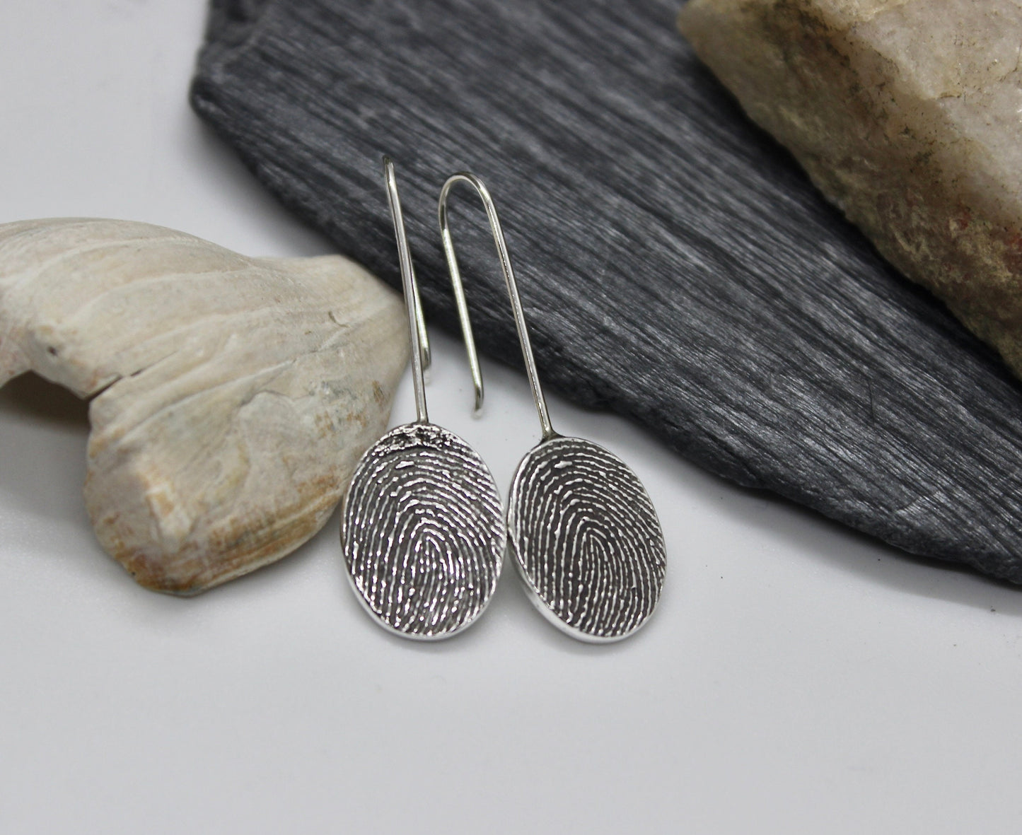Drop down fingerprint earrings