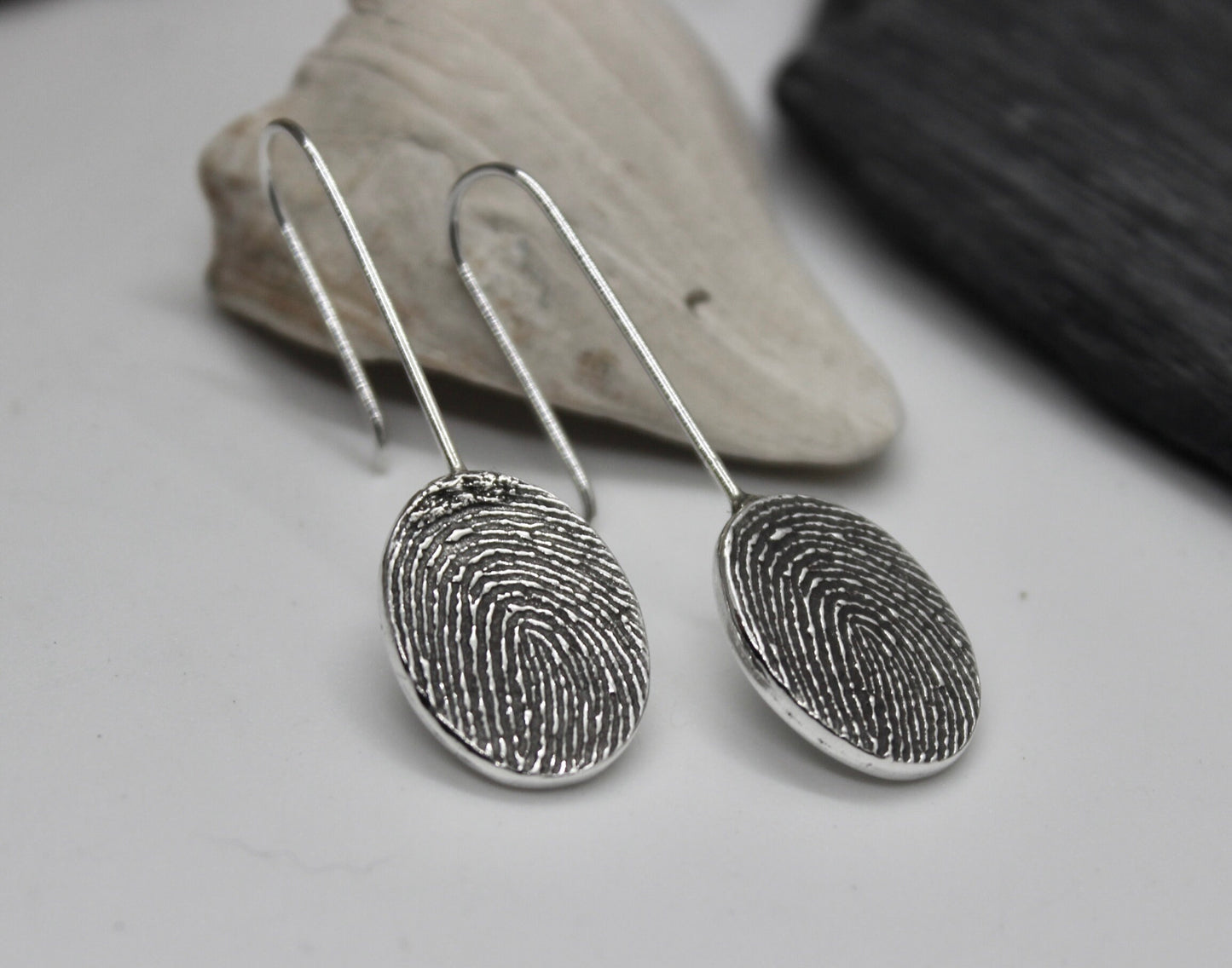 Drop down fingerprint earrings