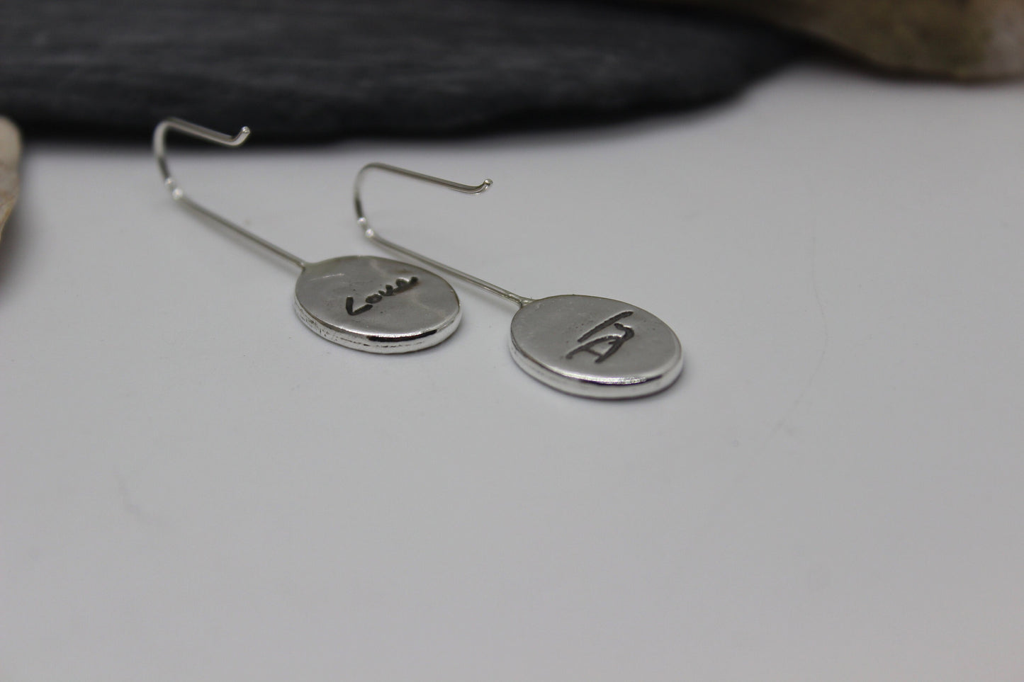 Drop down fingerprint earrings