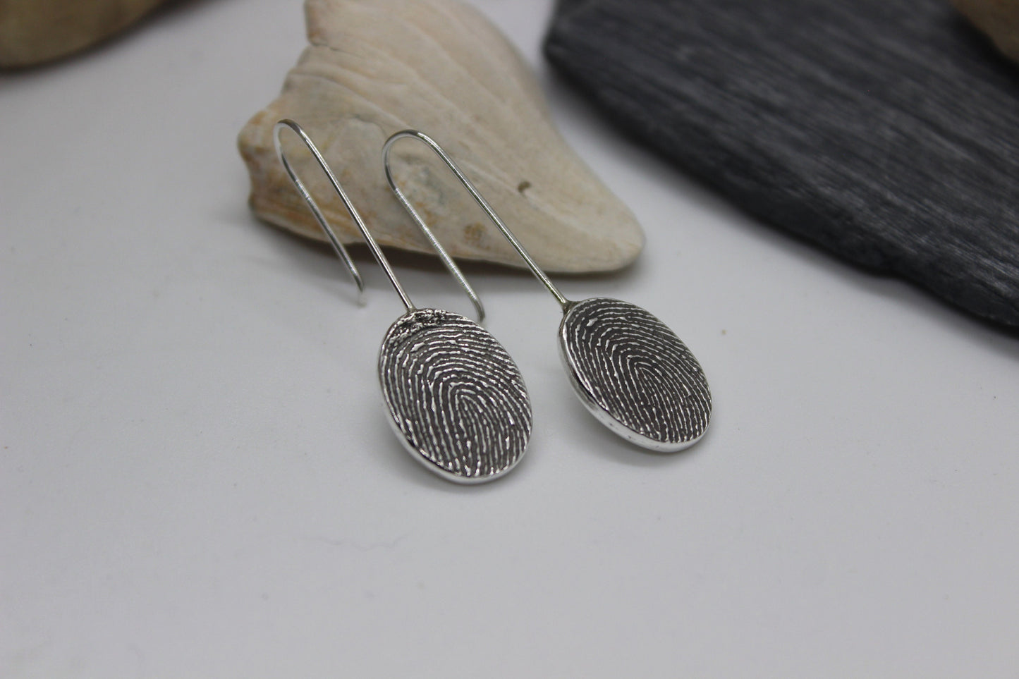 Drop down fingerprint earrings