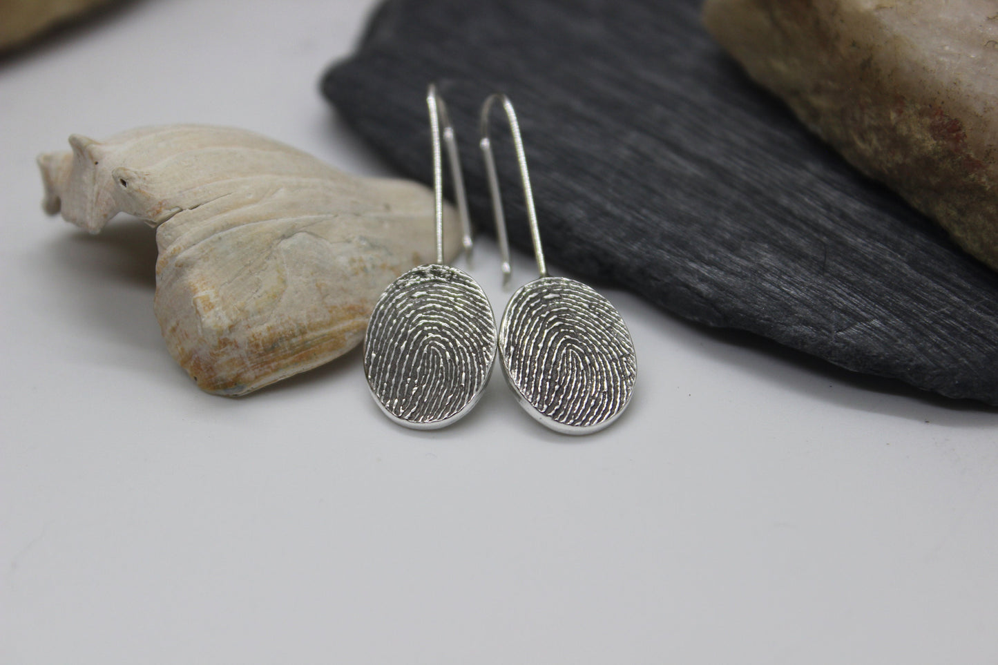 Drop down fingerprint earrings