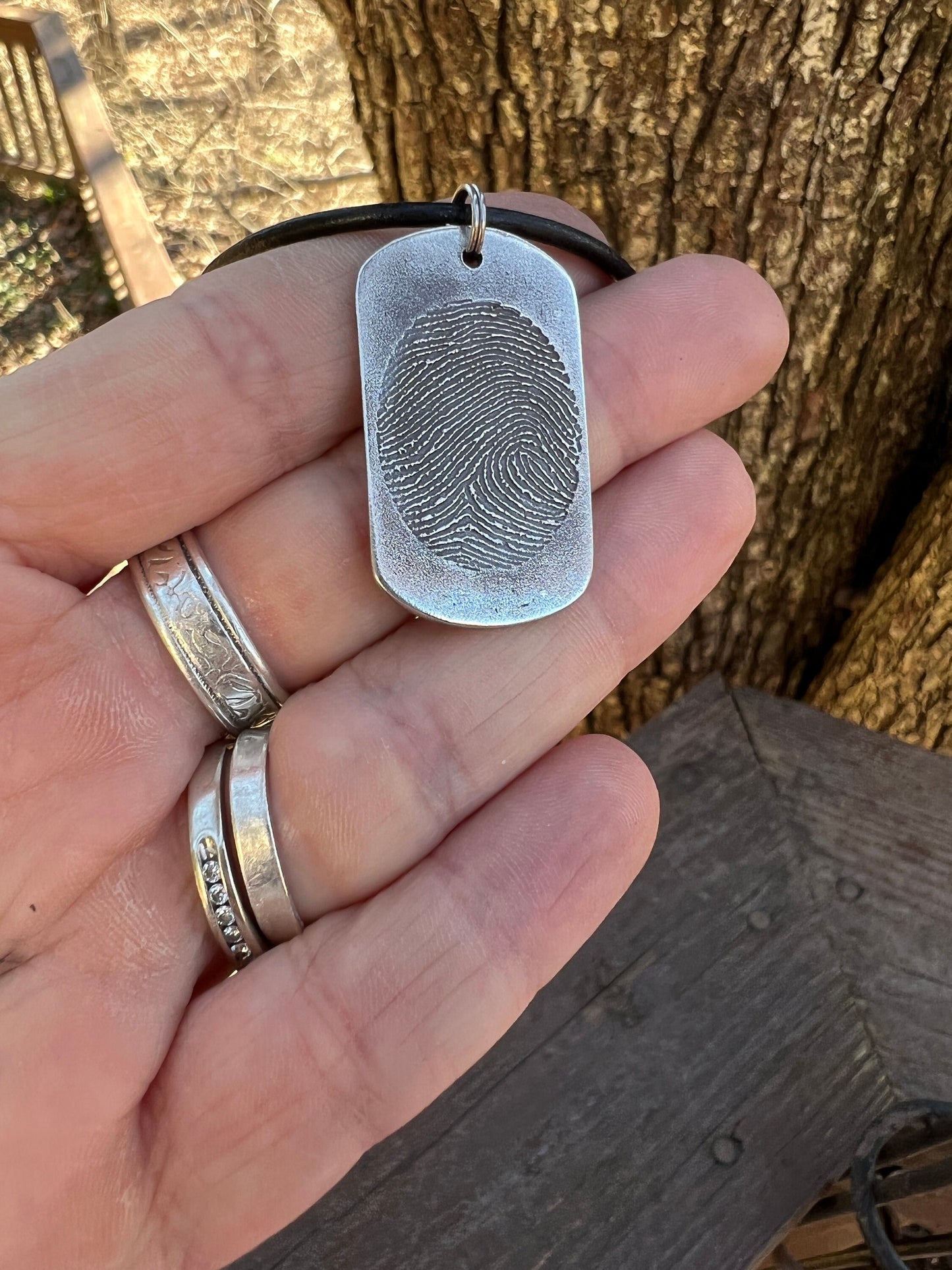Fingerprint Dog Tag Charm in Solid Sterling Silver