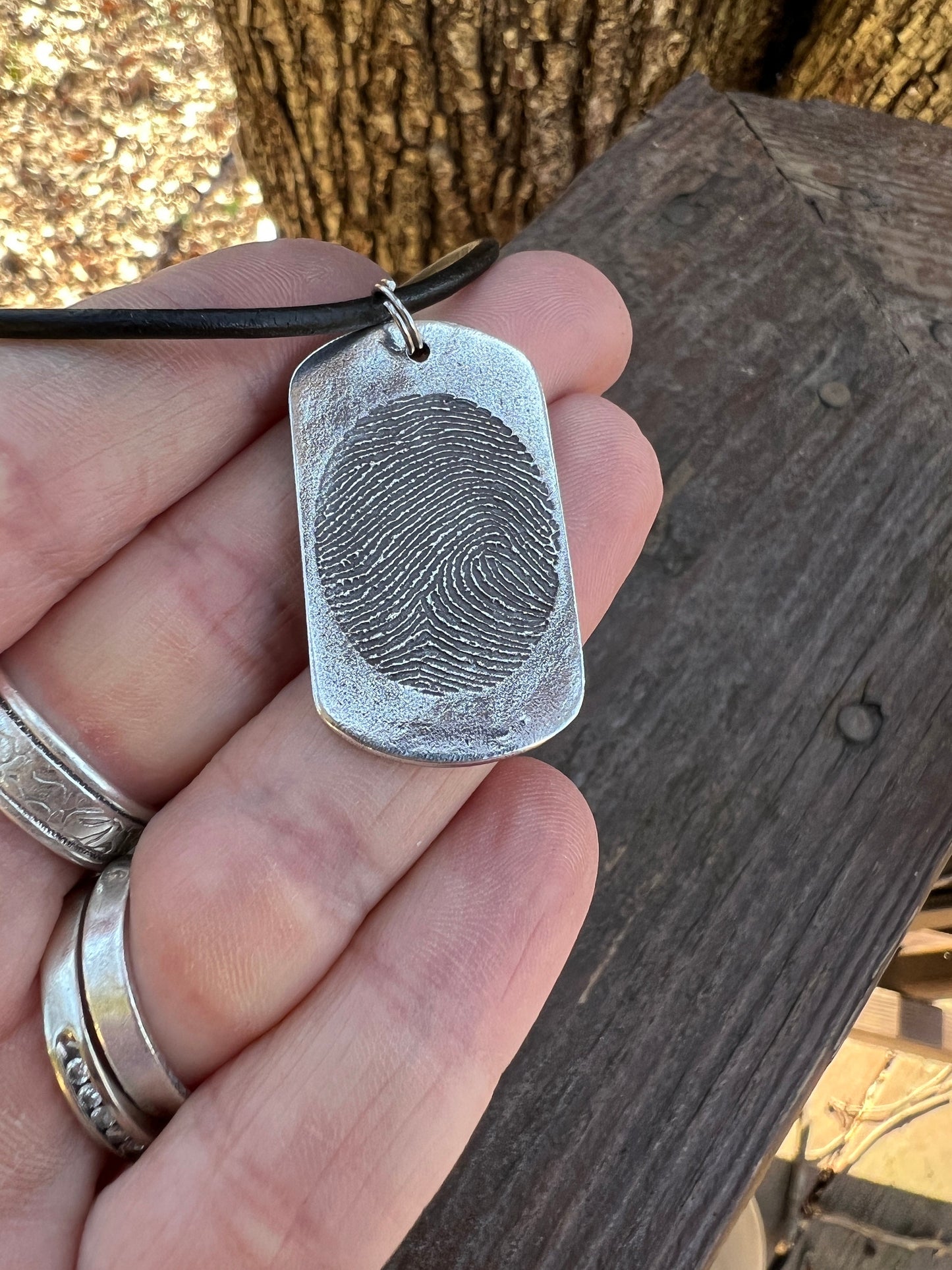 Fingerprint Dog Tag Charm in Solid Sterling Silver