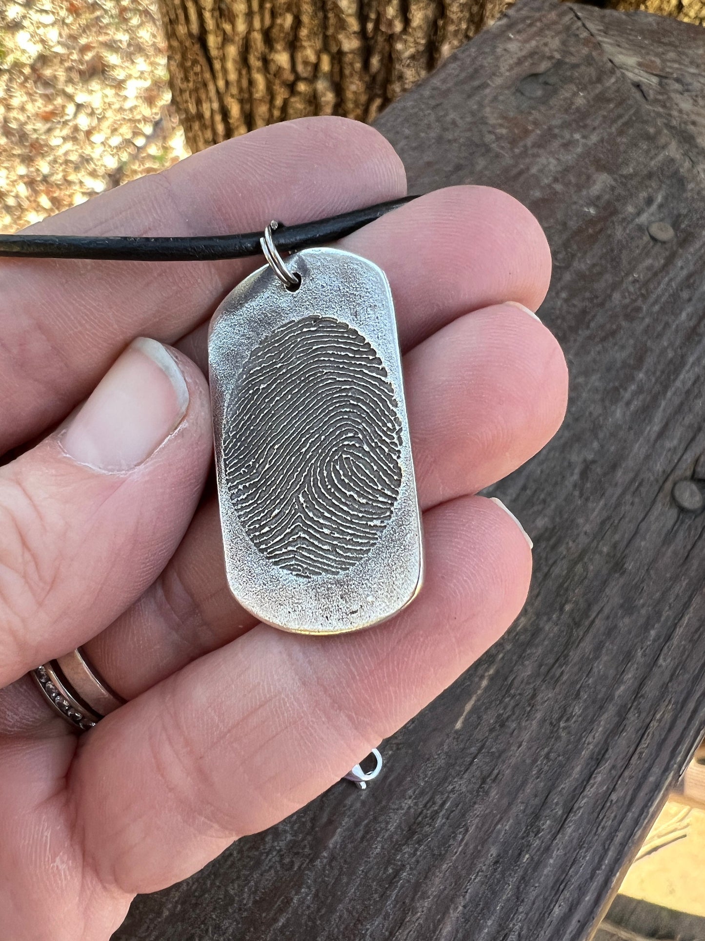 Fingerprint Dog Tag Charm in Solid Sterling Silver