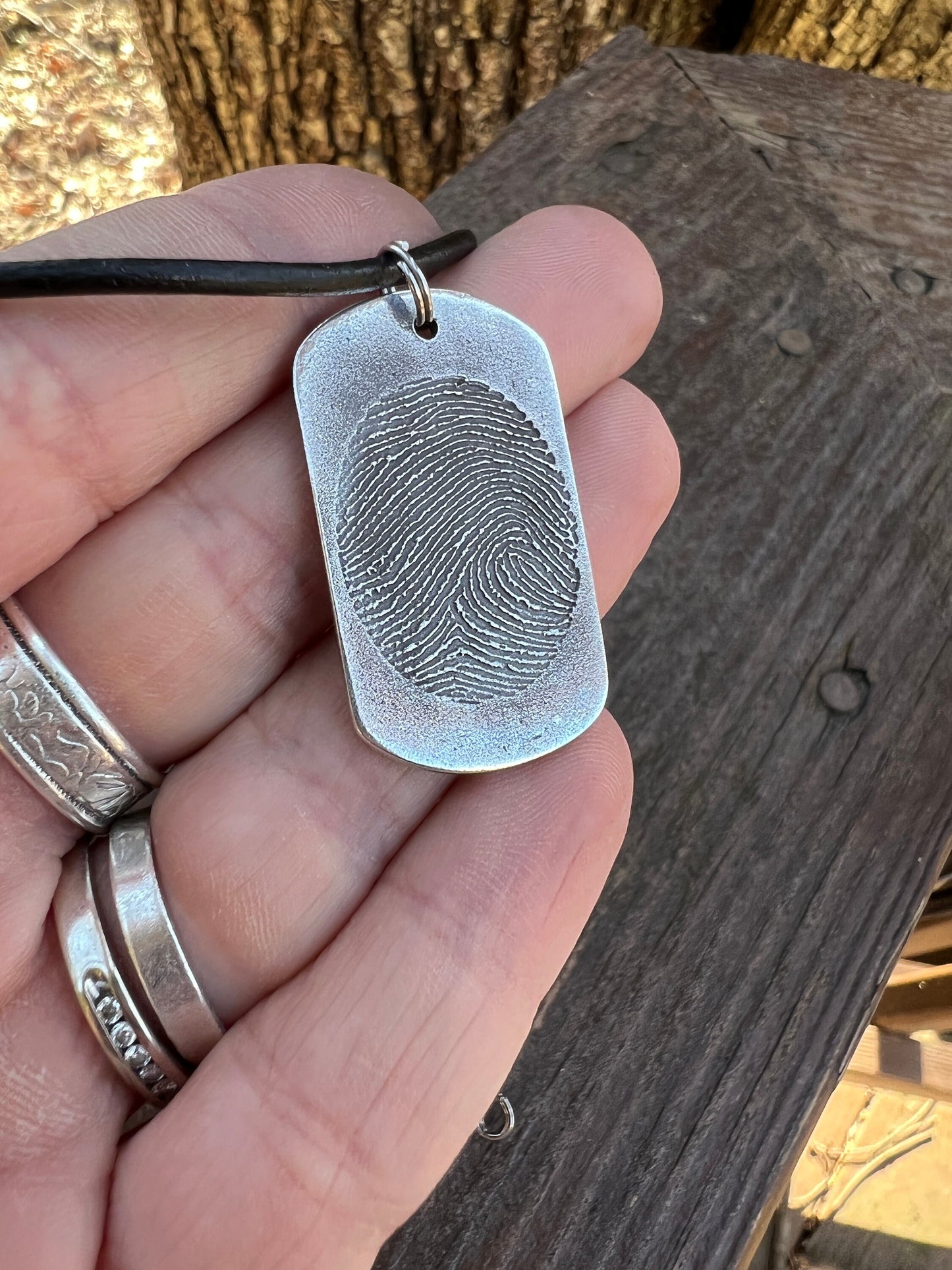 Fingerprint Dog Tag Charm in Solid Sterling Silver