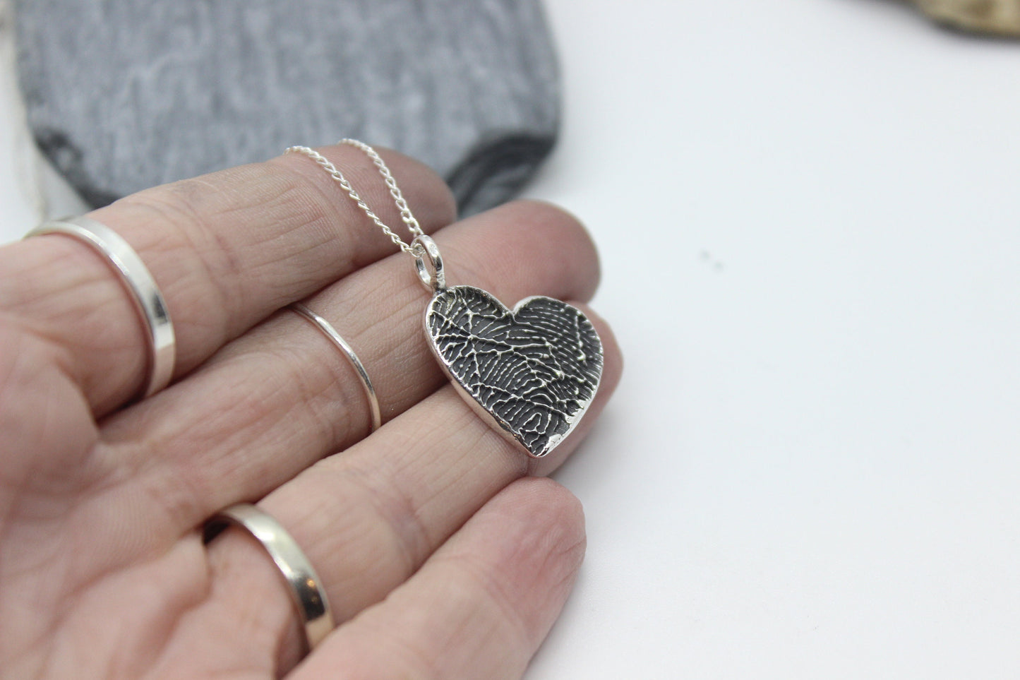 Fingerprint Heart Charm with Bail