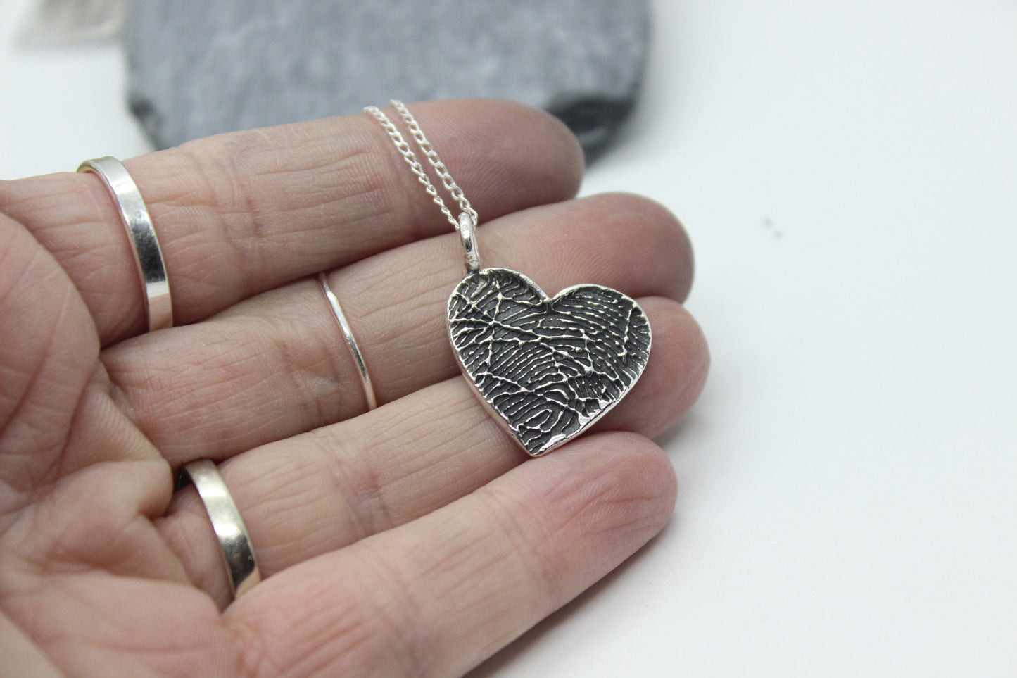 Fingerprint Heart Charm with Bail