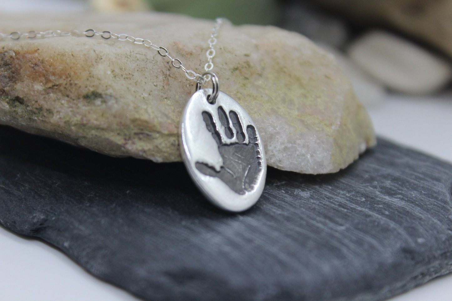 Single Hand Print Charm in Solid Sterling Silver