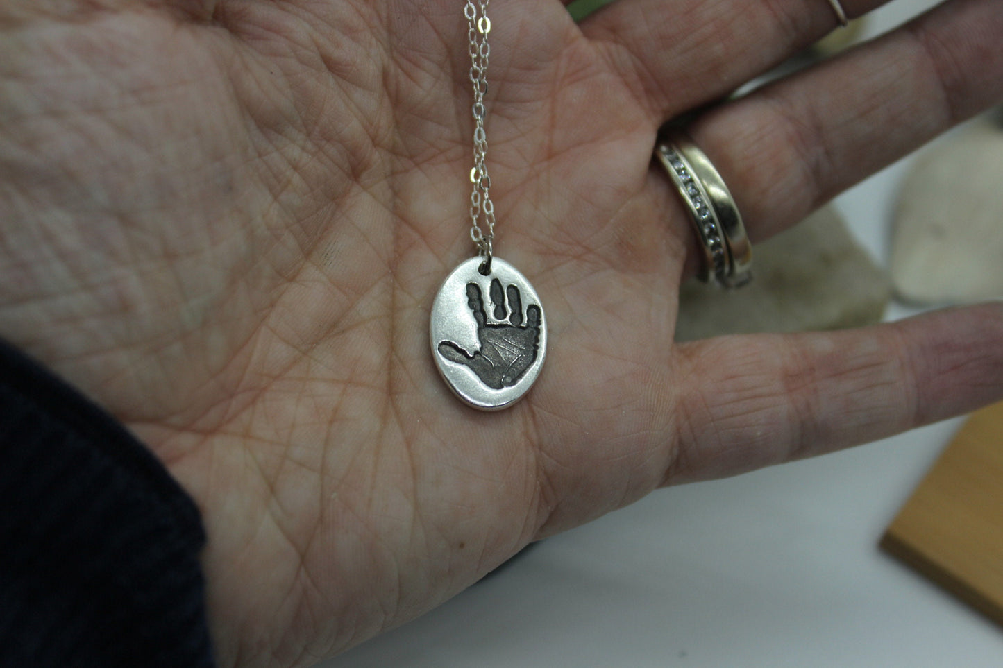 Single Hand Print Charm in Solid Sterling Silver