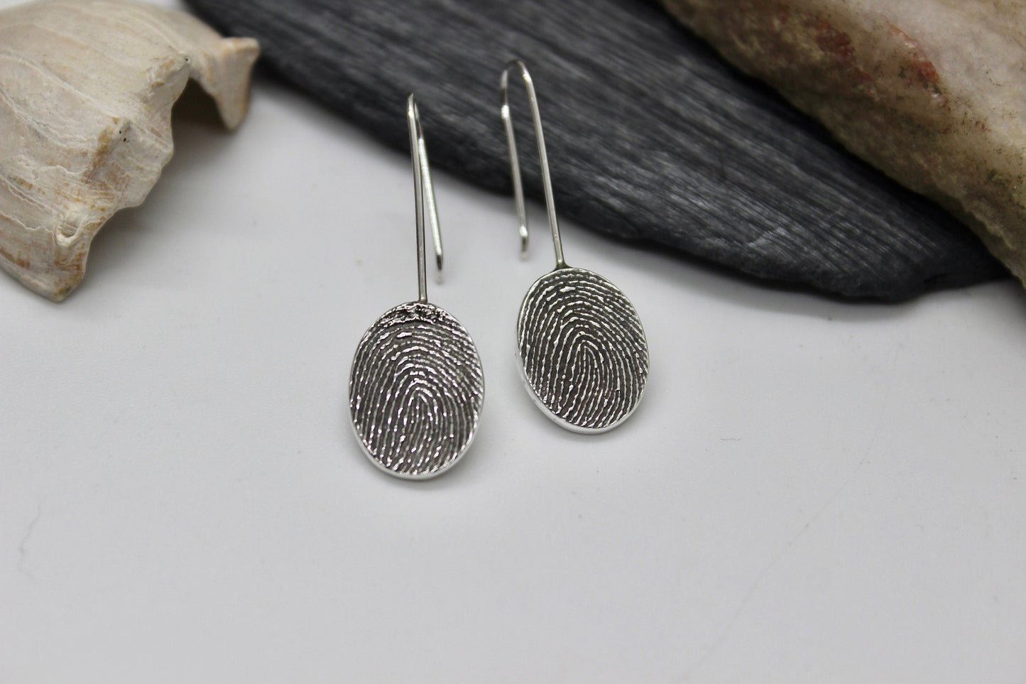 Drop down fingerprint earrings