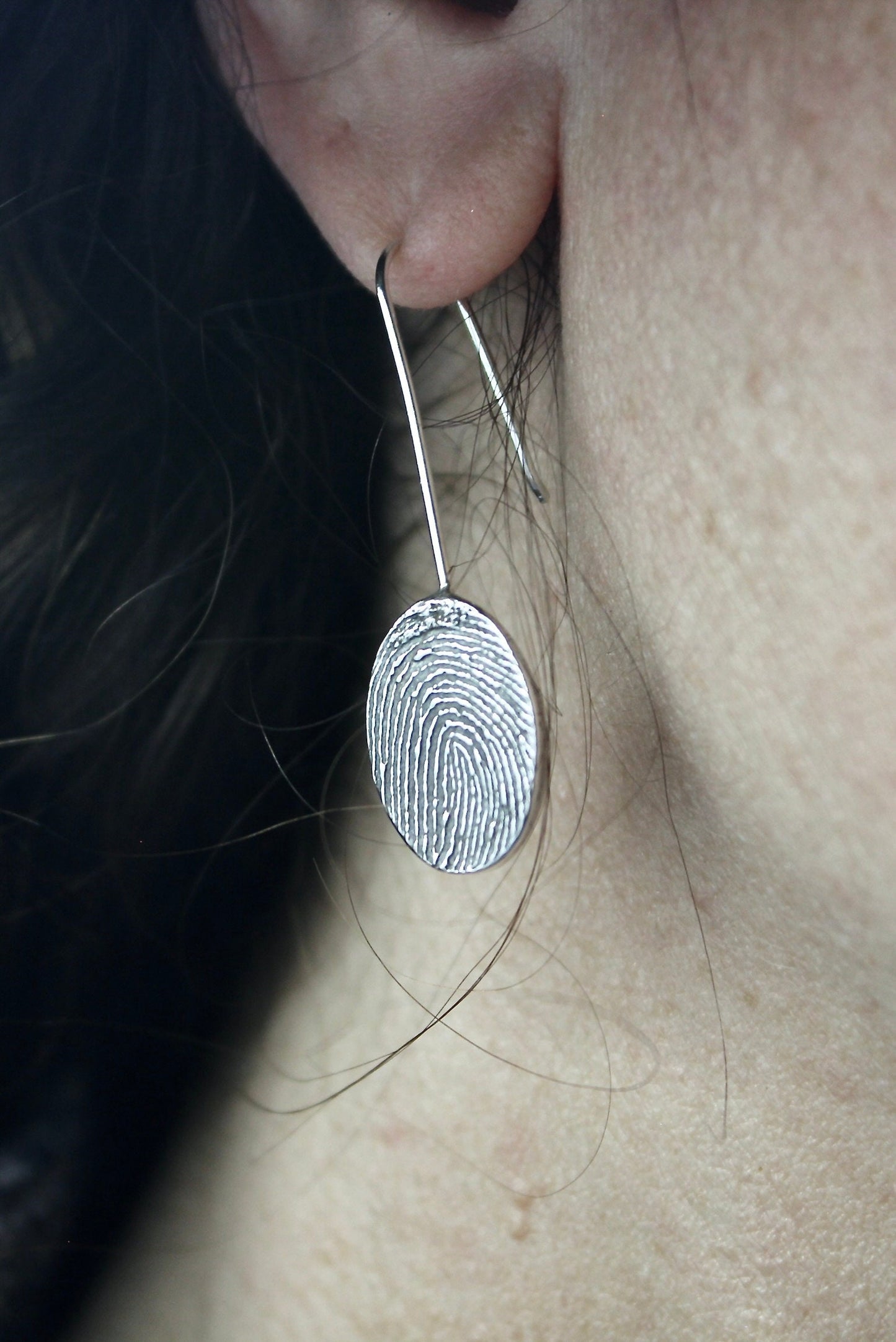Drop down fingerprint earrings