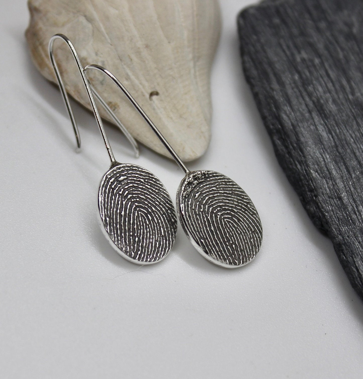 Drop down fingerprint earrings