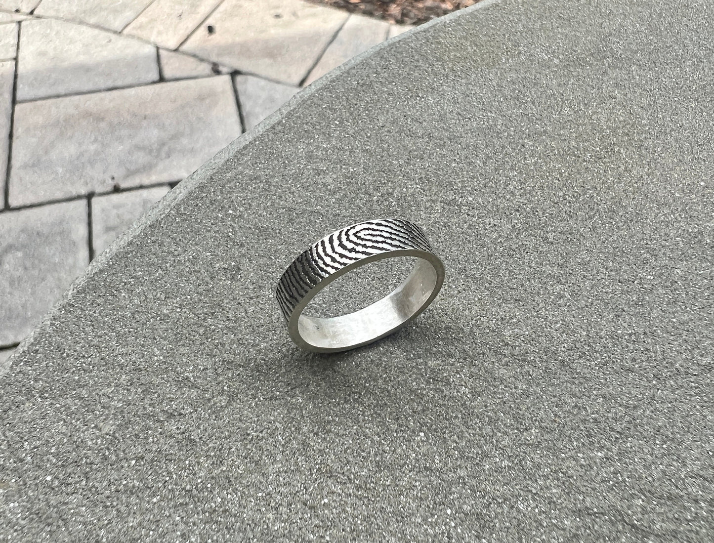 Fingerprint Ring Band in Solid Sterling Silver